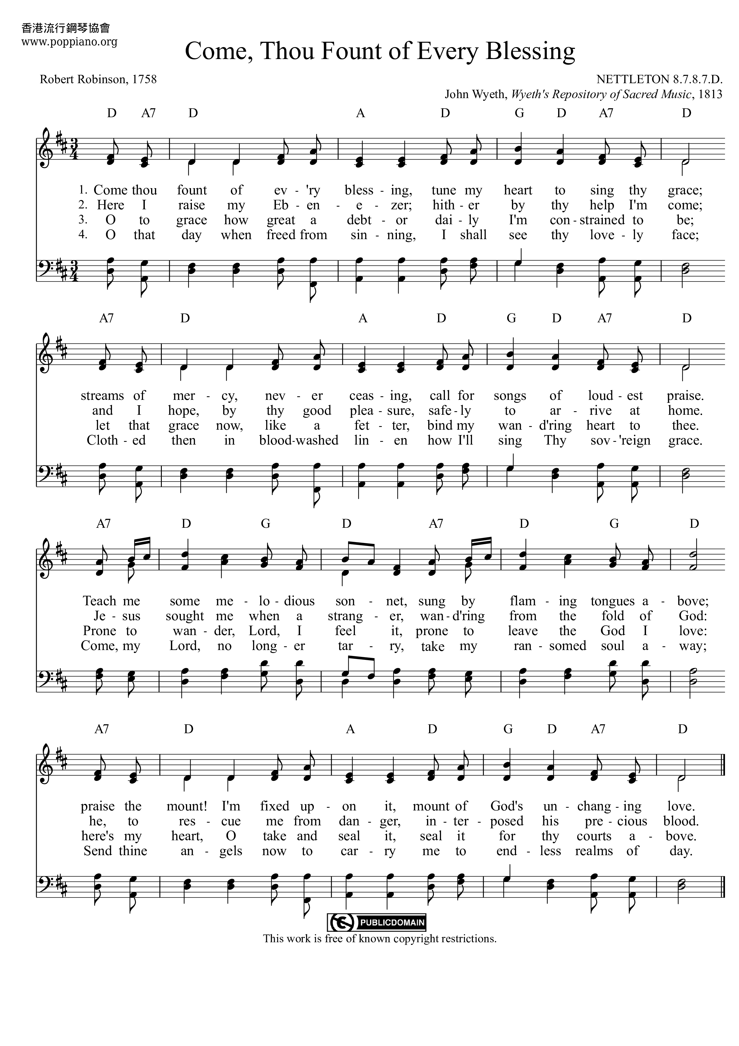 Come, Thou Fount Of Every Blessing琴谱