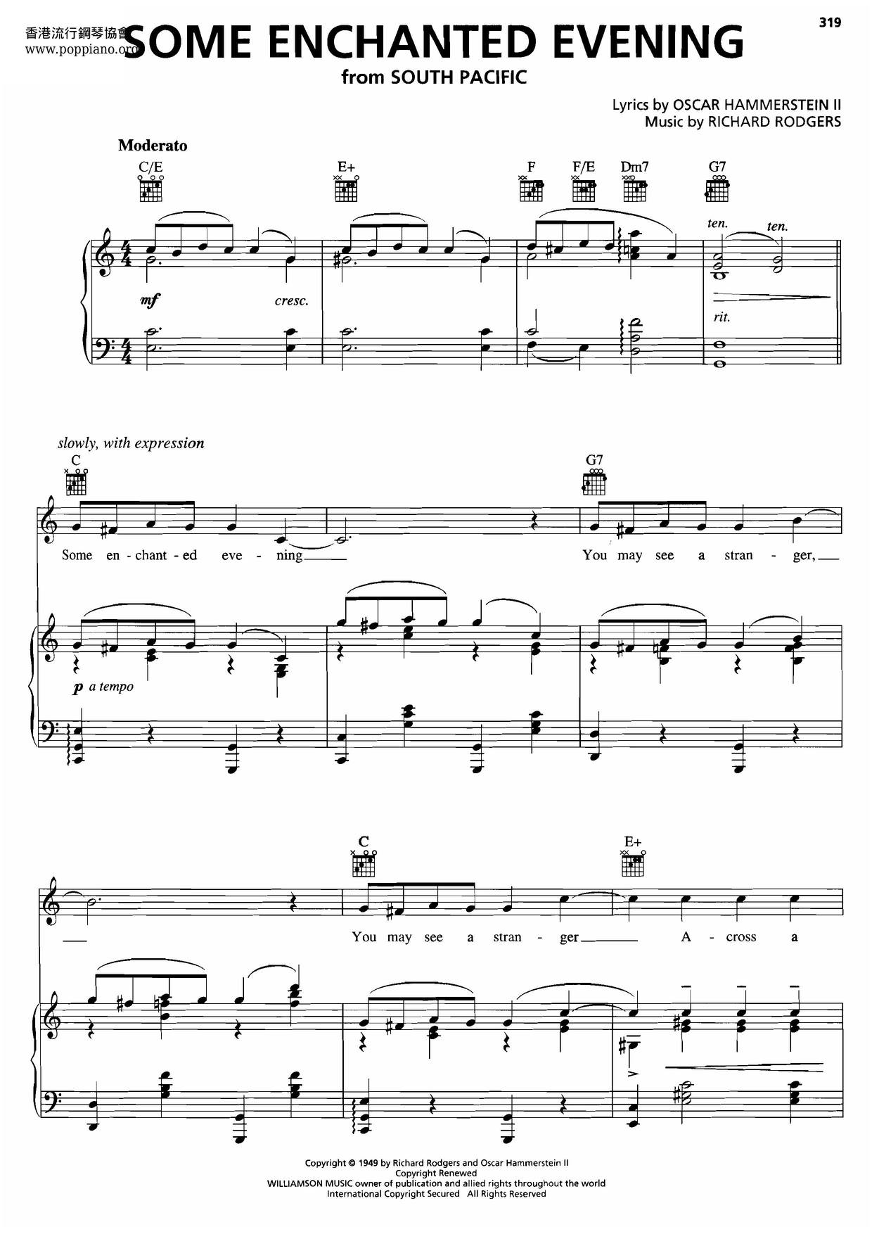 Some Enchanted Evening琴谱
