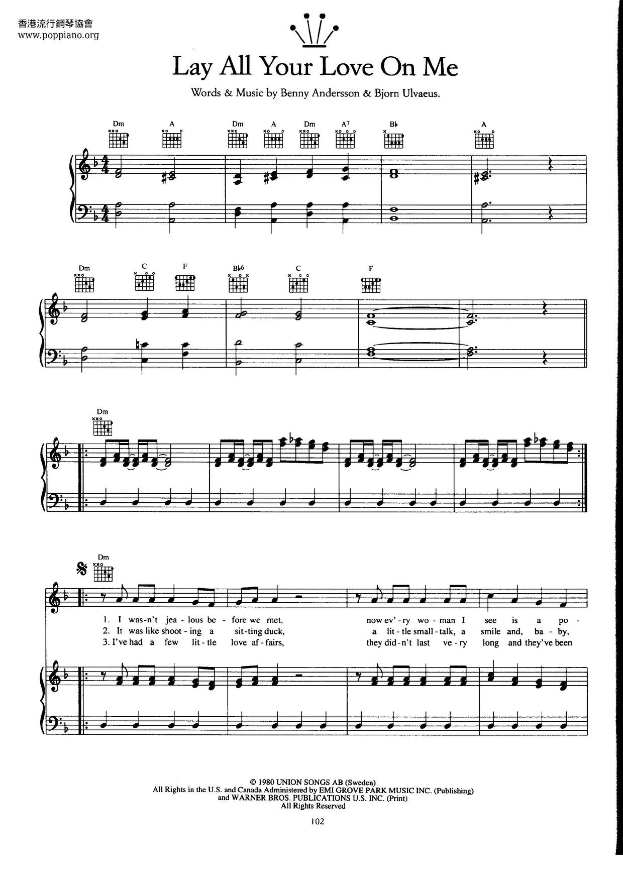 Lay All Your Love On Me琴谱