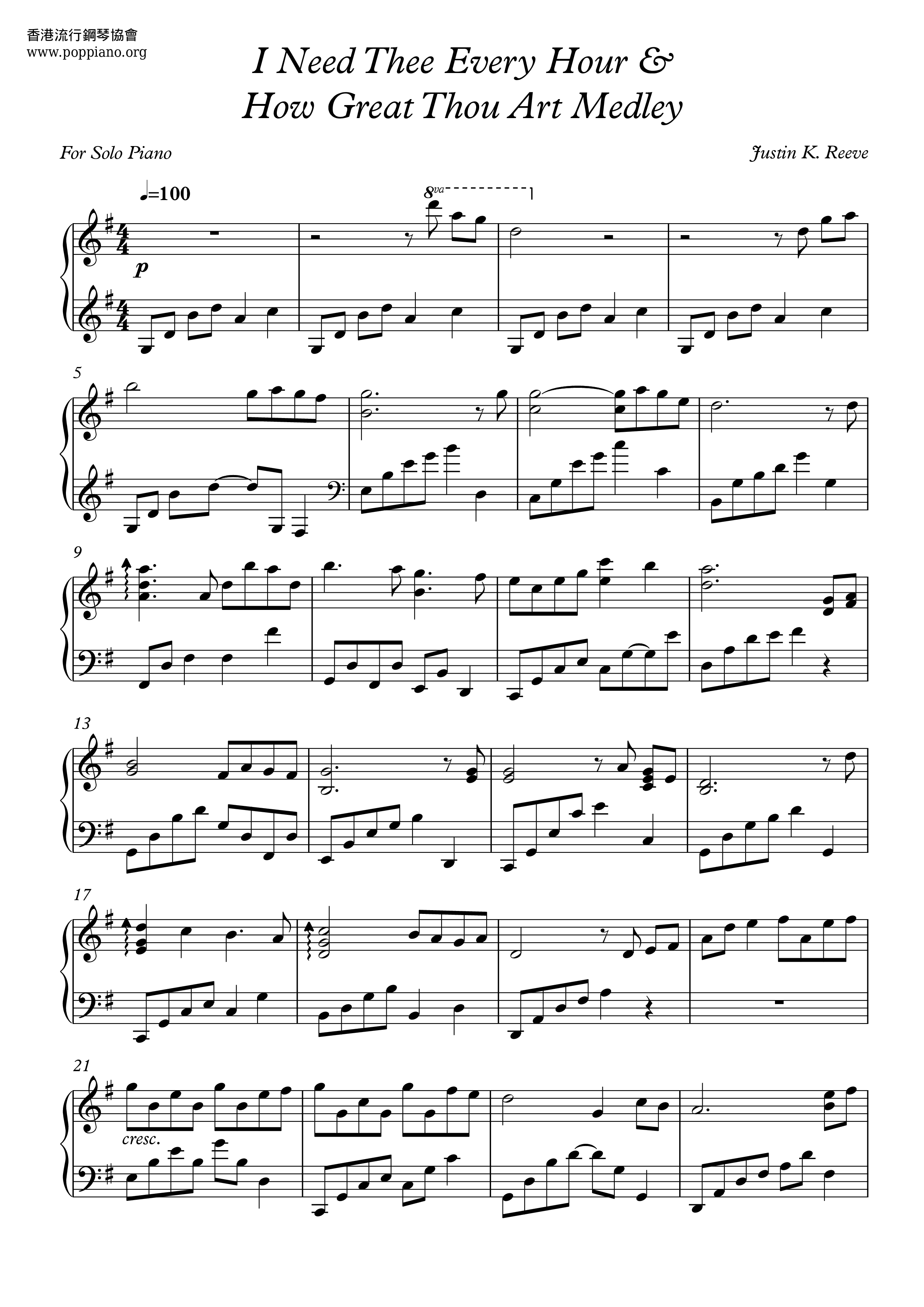 I Need Thee Every Hour & How Great Thou Art Medley琴谱
