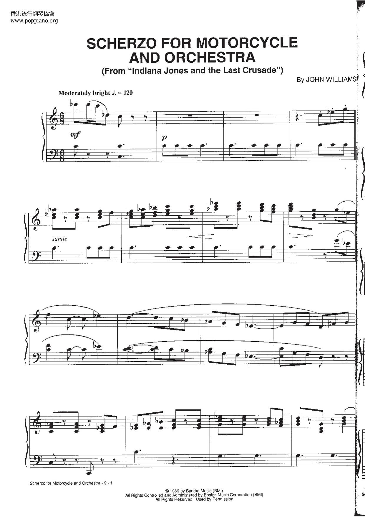 Indiana Jones - Scherzo For Motorcycle and orchestra琴谱