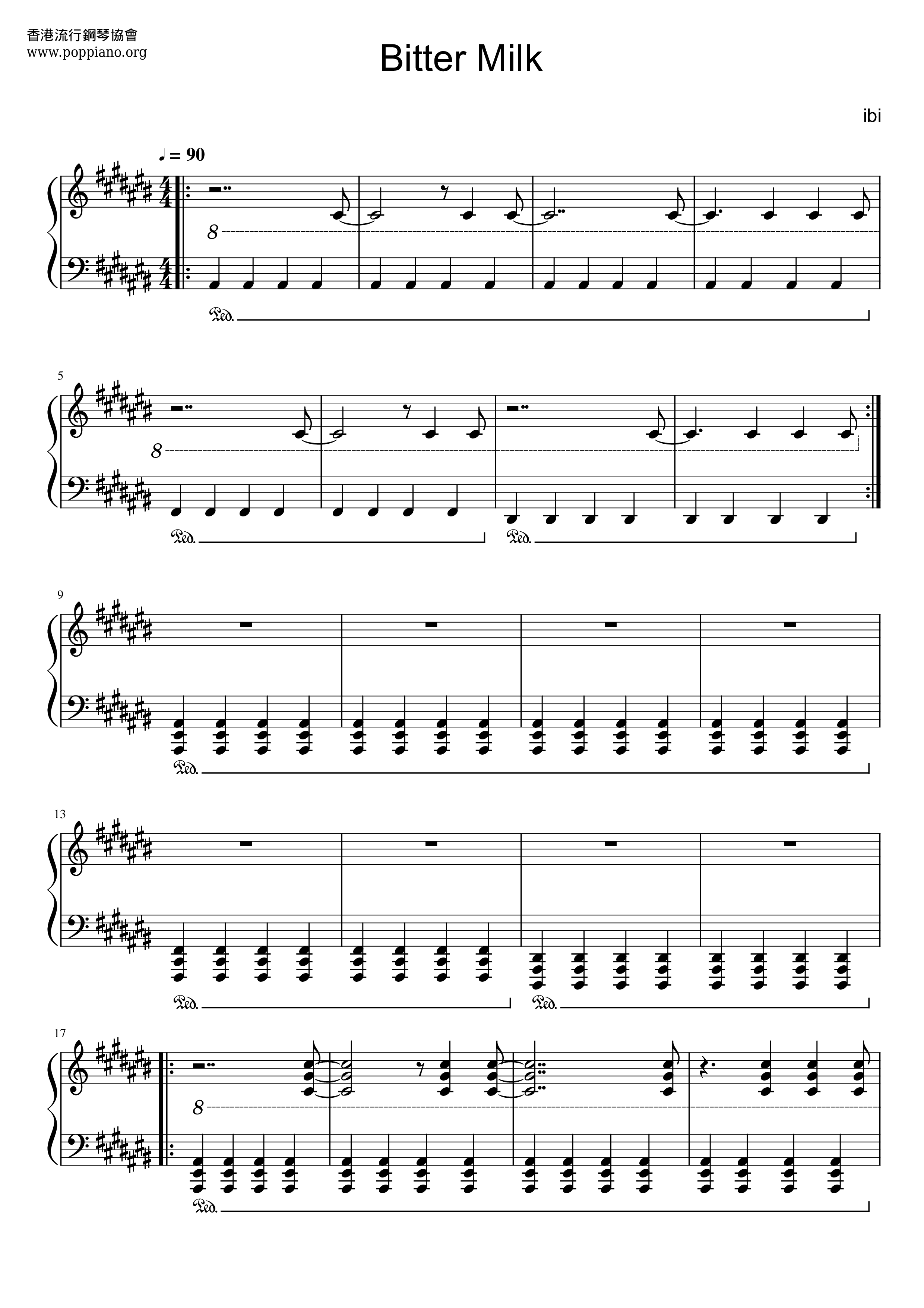 IbiBitter Milk 琴谱/五线谱pdf香港流行钢琴协会琴谱下载 ★