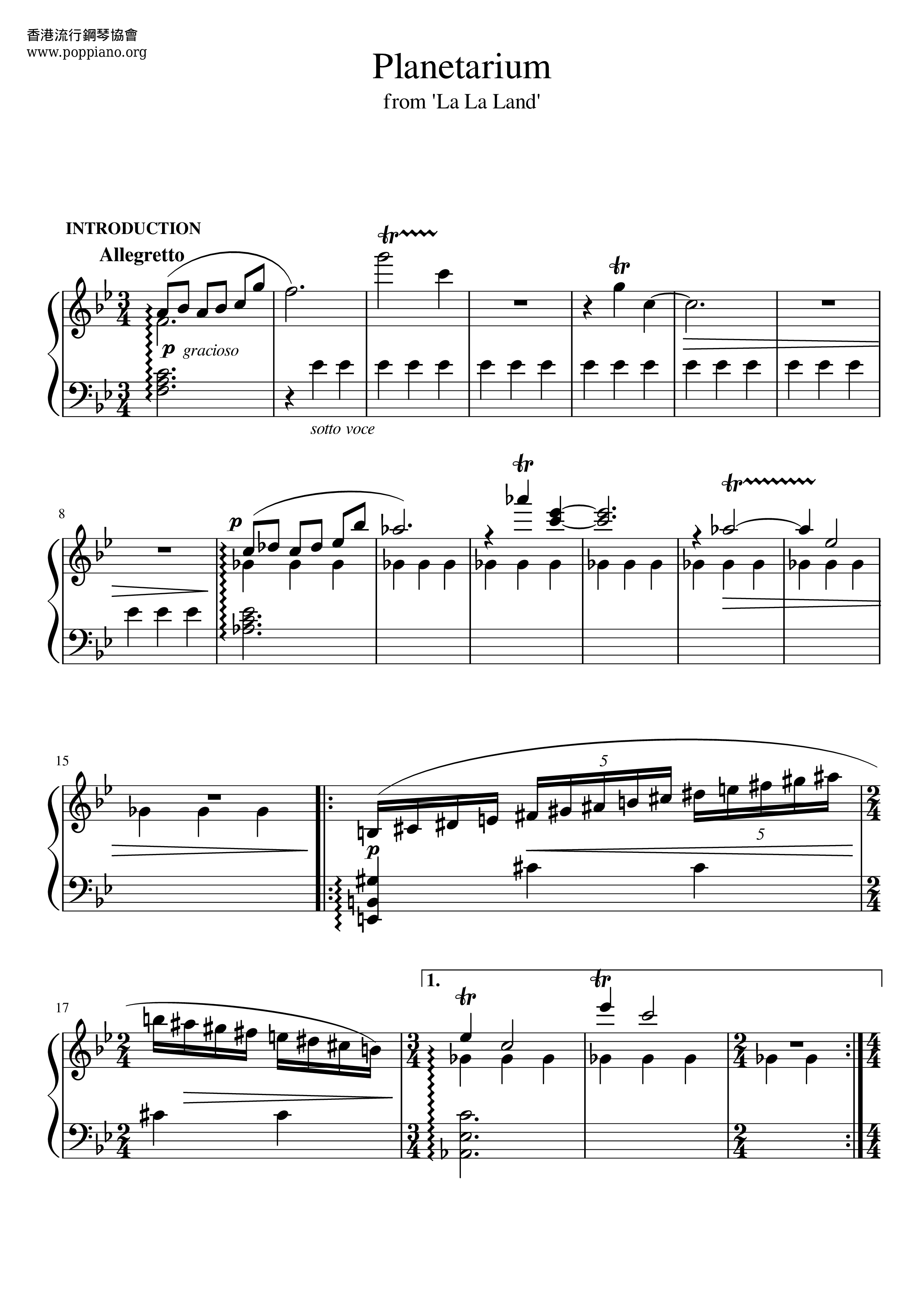 La La Land - Planetarium琴谱