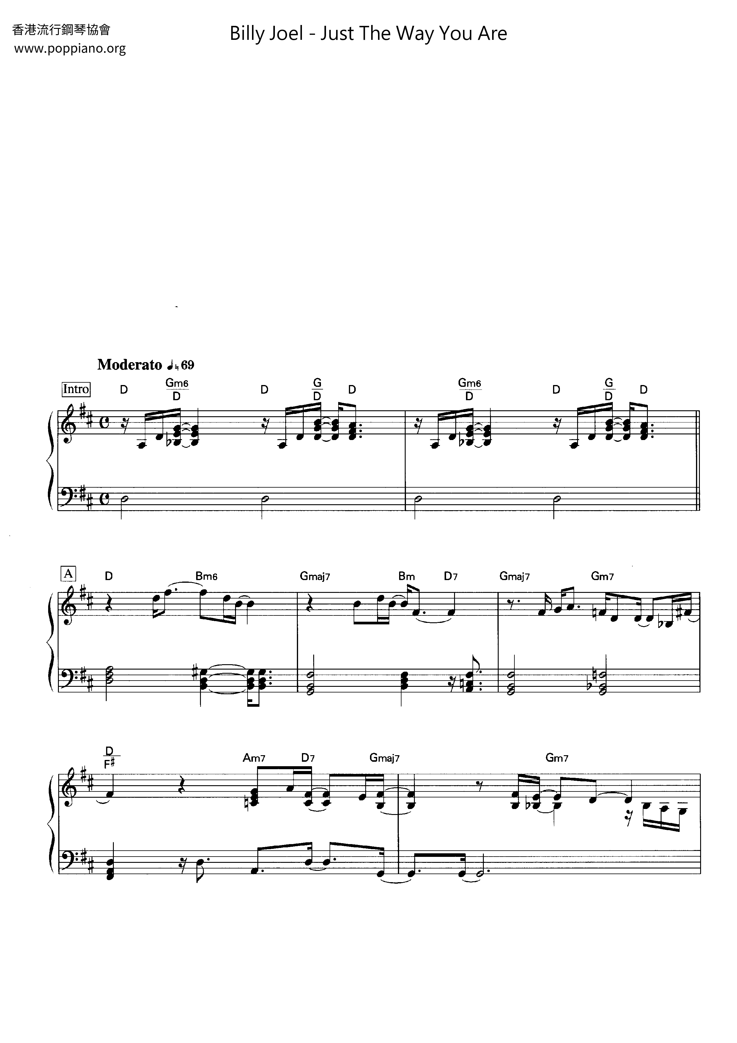 Just The Way You Are琴谱