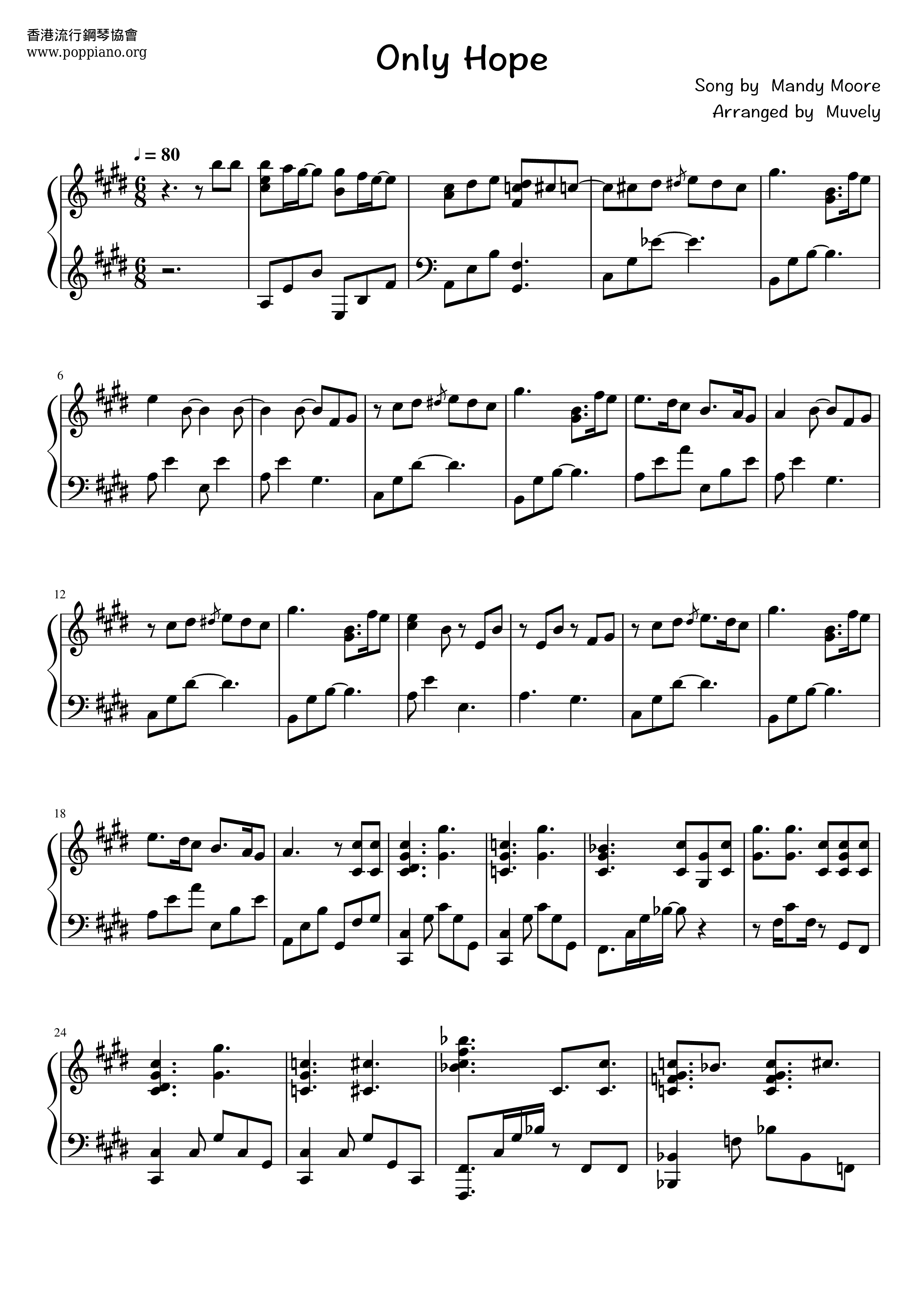 A Walk To Remember - Only Hope琴谱