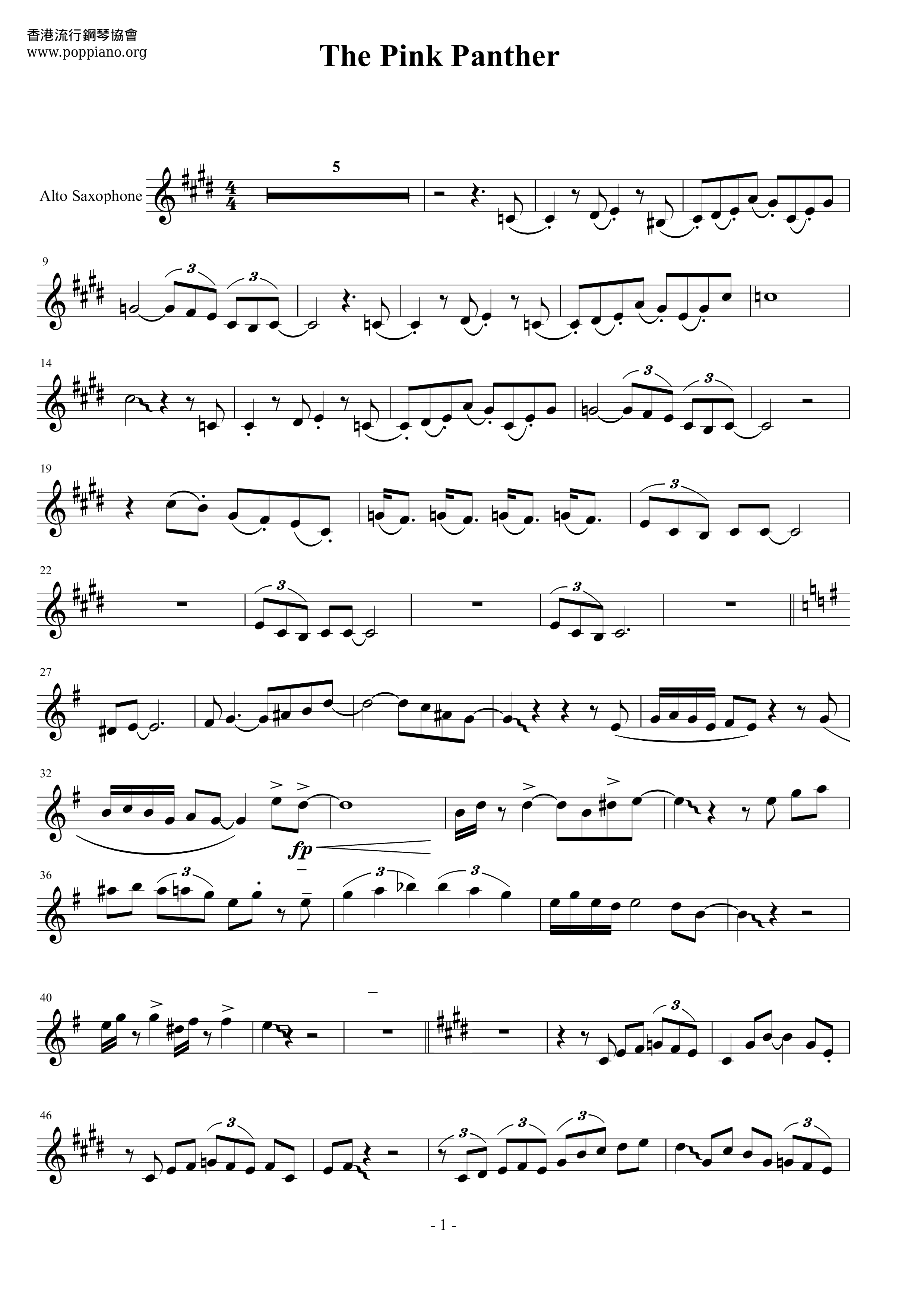 The Pink Panther Theme 傻豹琴谱
