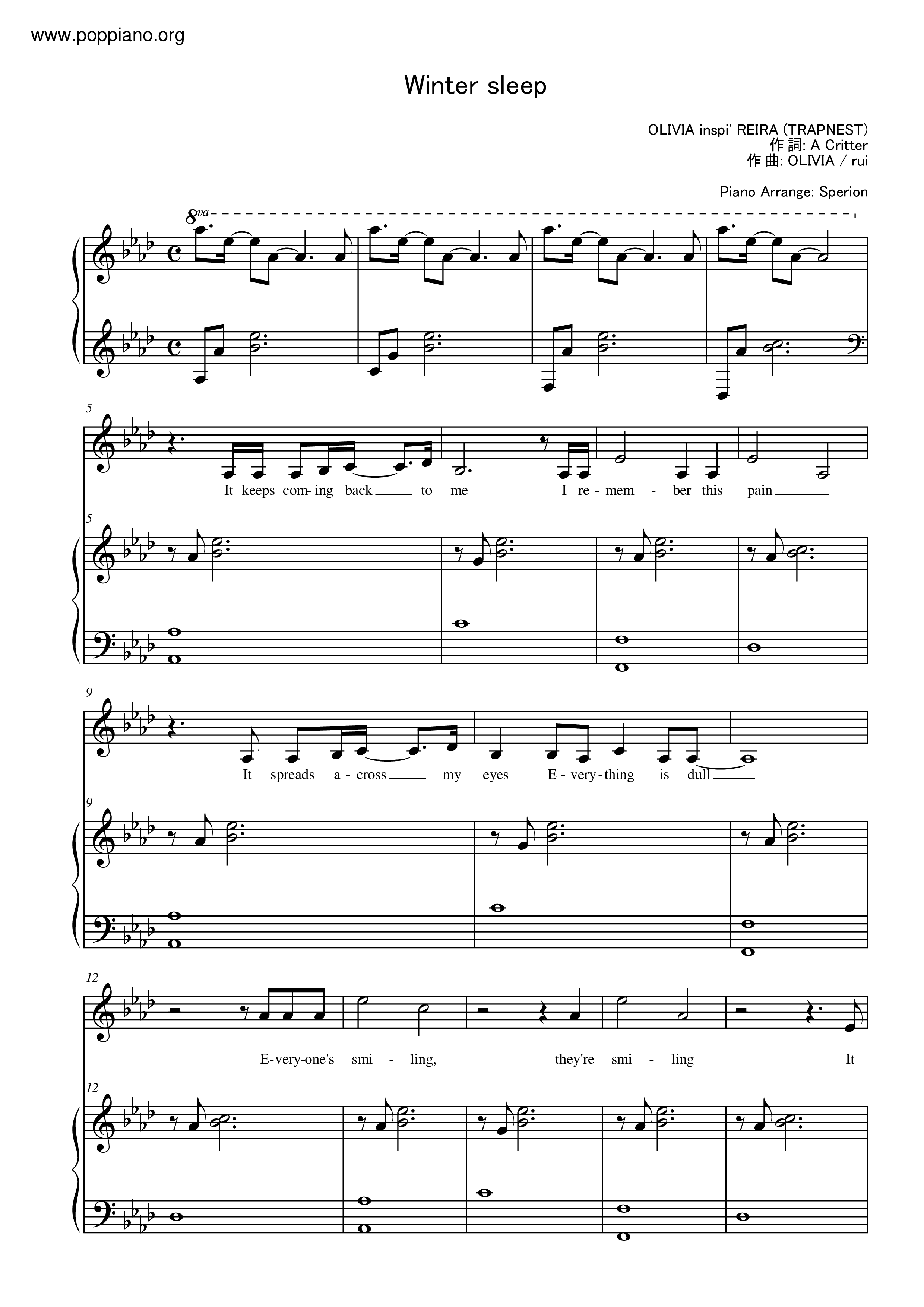 Winter Sleep / Olivia Inspi' Reira (Trapnest)琴谱