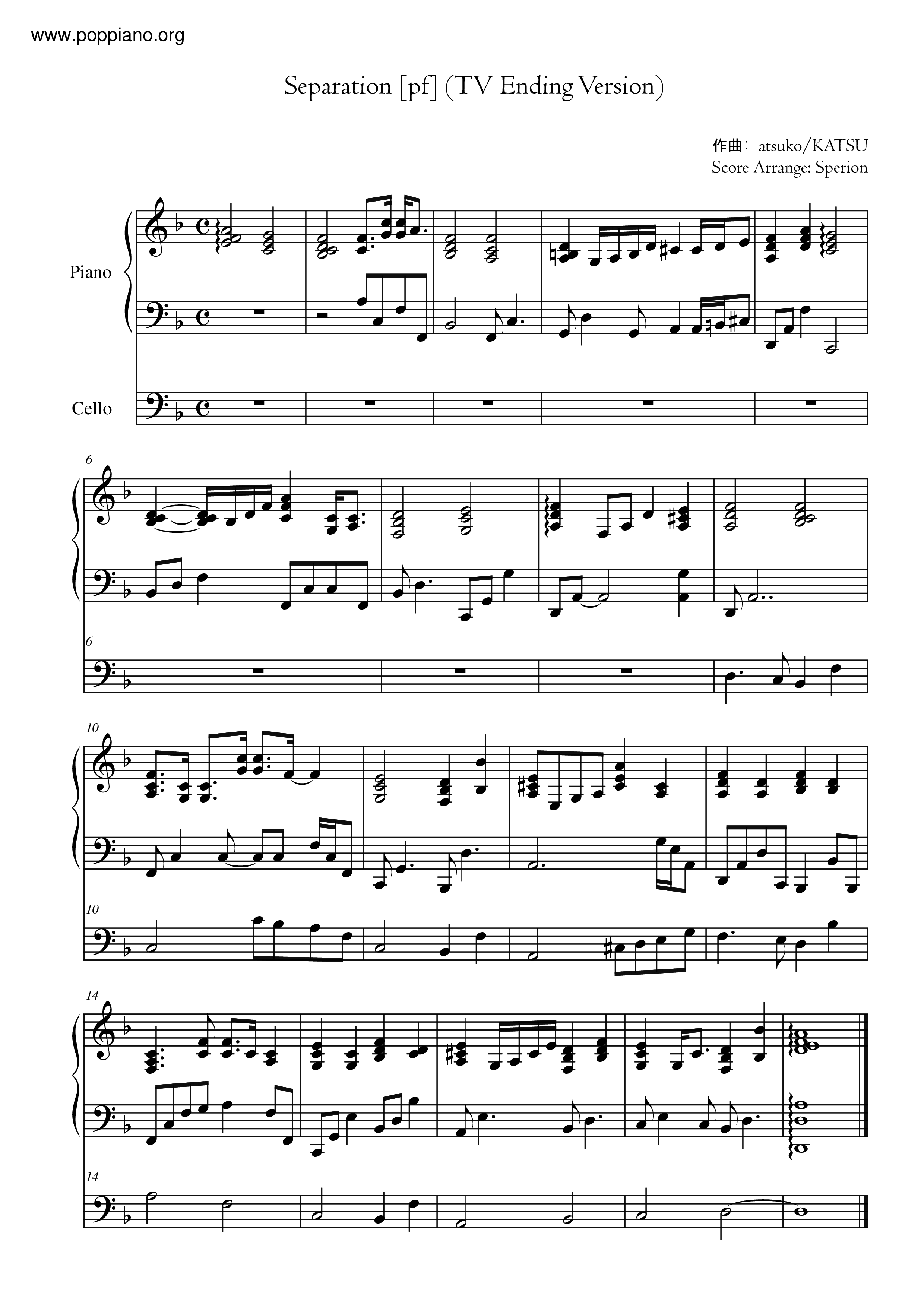 Separation / Angela琴谱