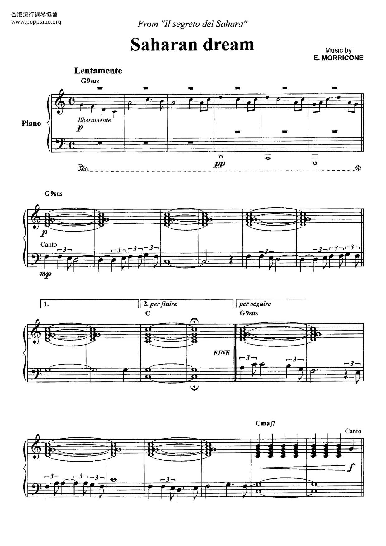 Ennio MorriconeIl Segreto Del Sahara Saharan Dream 琴谱/五线谱pdf (エンニオ・モリコーネ)香港流行钢琴协会琴谱下载 ★ Ennio MorriconeIl Segreto Del Sahara Saharan Dream 琴谱/五线谱pdf (エンニオ・モリコーネ)香港流行钢琴协会琴谱下载 ★