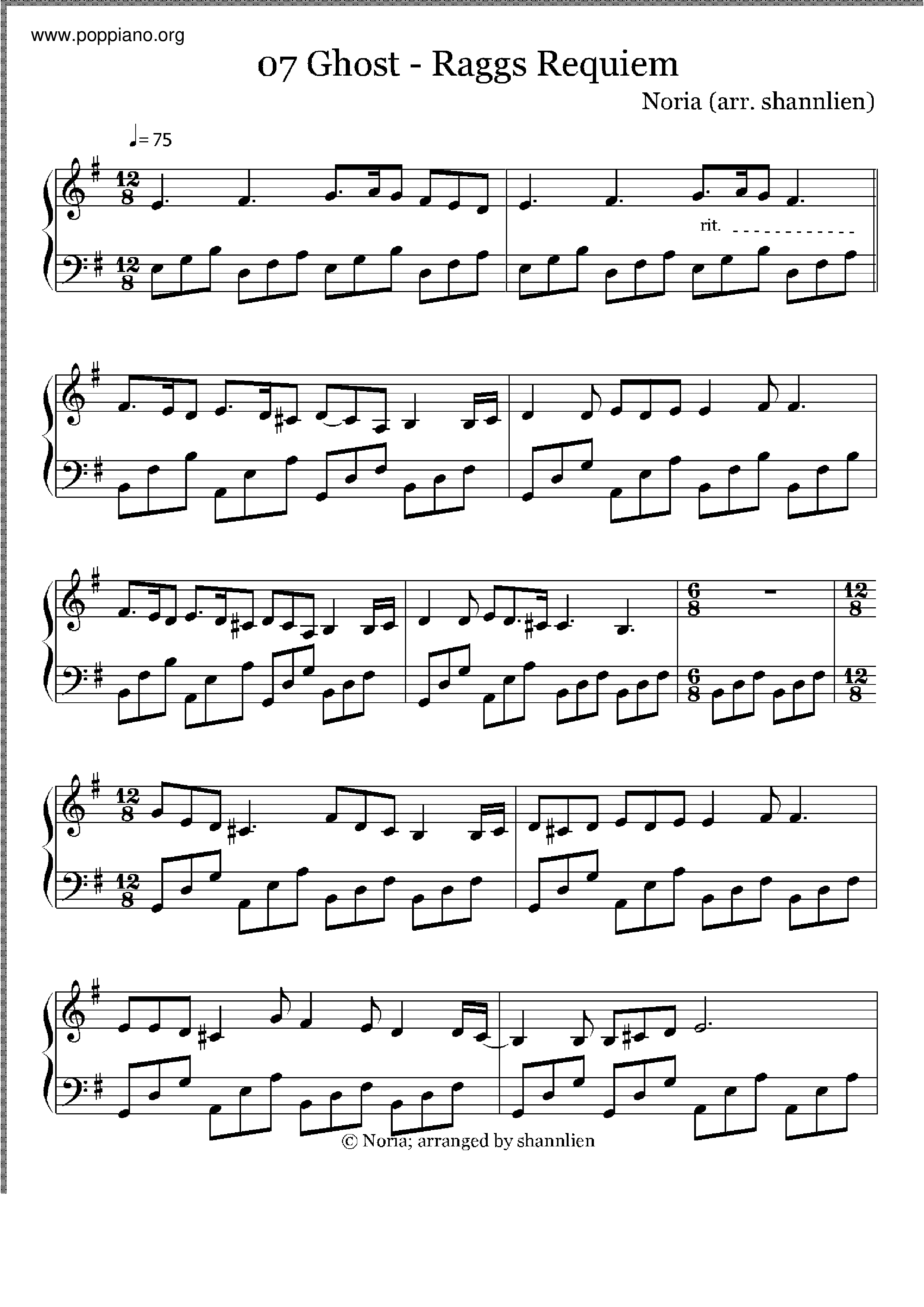 Raggs Requiem琴谱