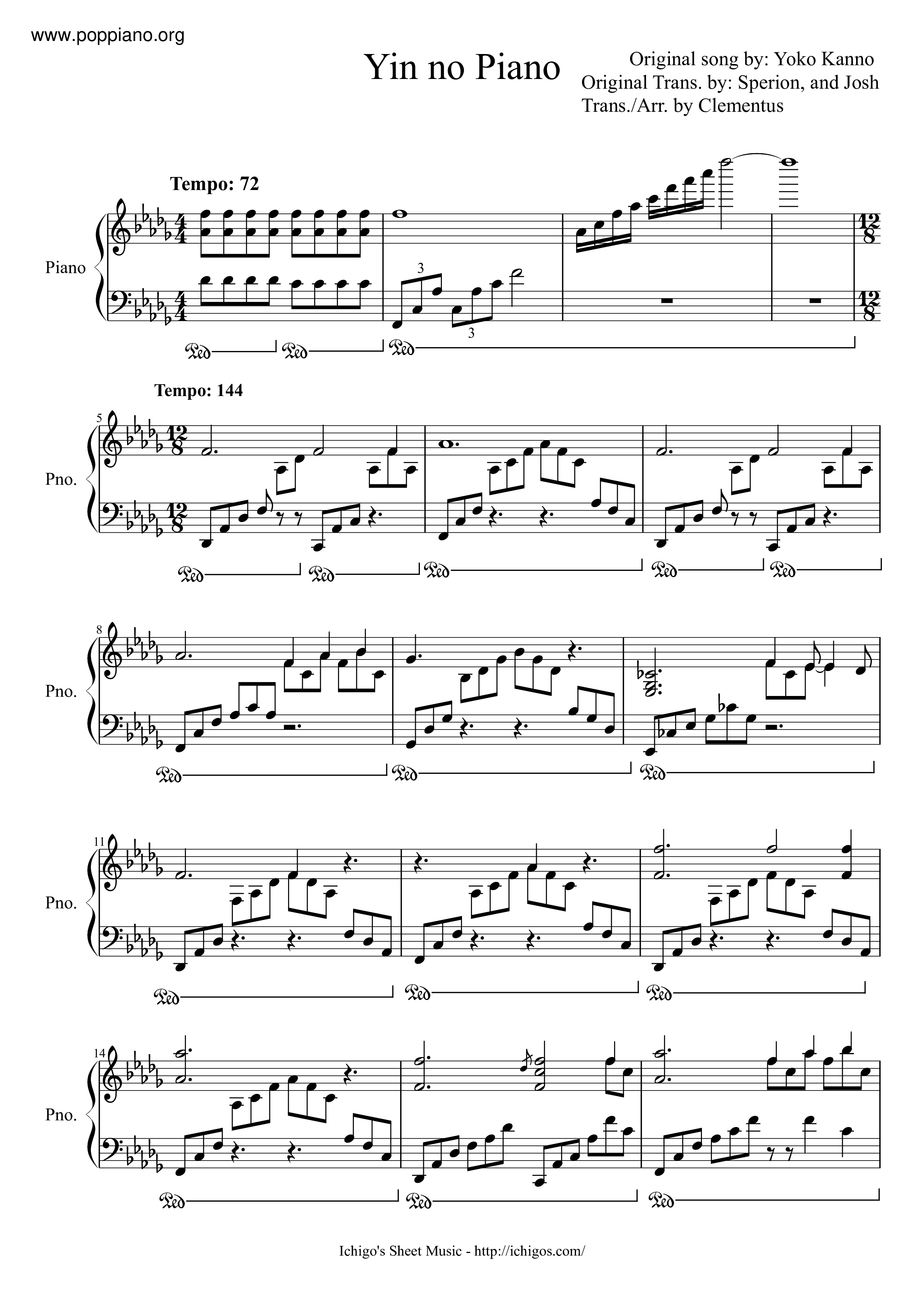 Yin No Piano琴谱