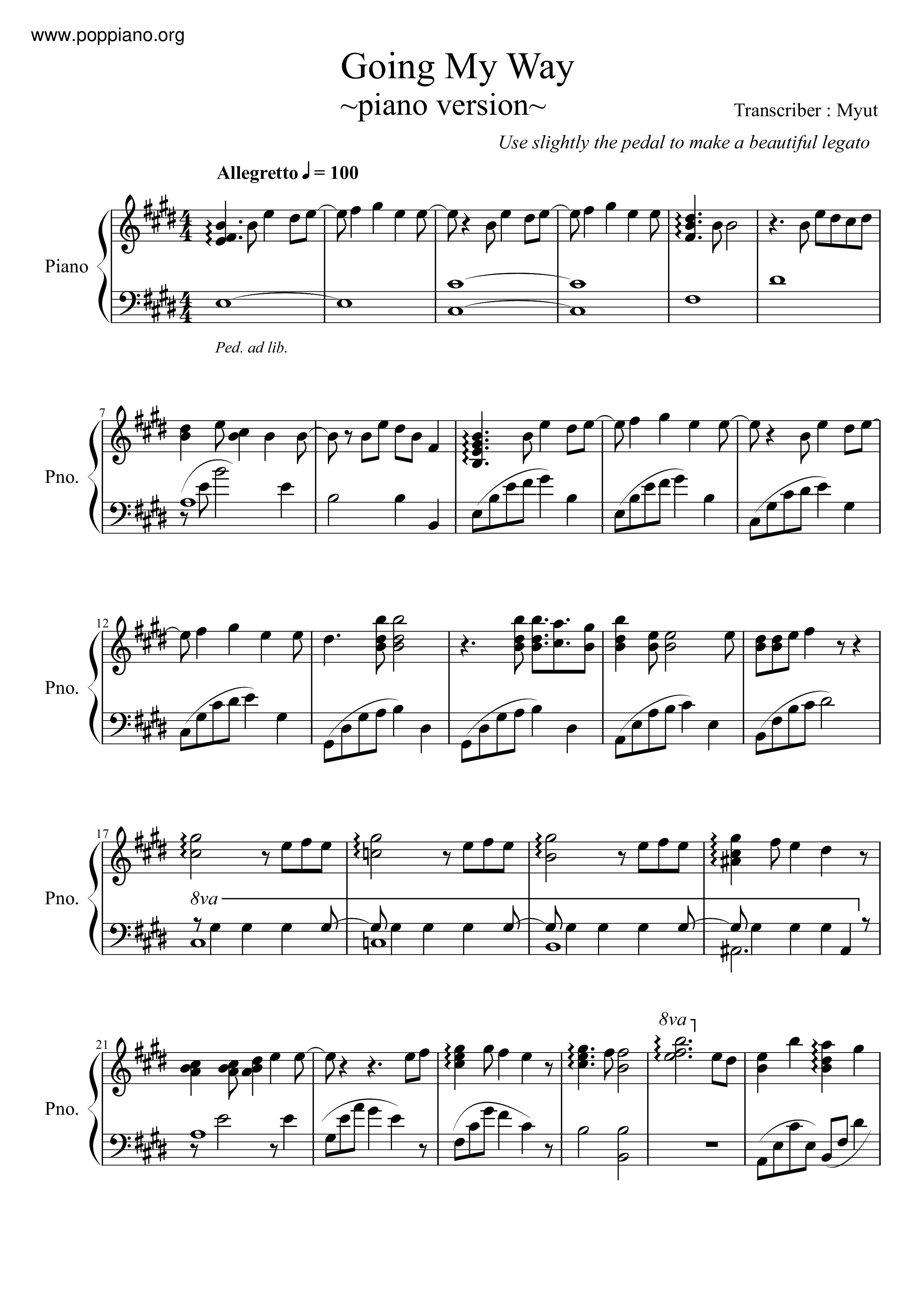 Going My Way! ~Piano Verison ~琴谱