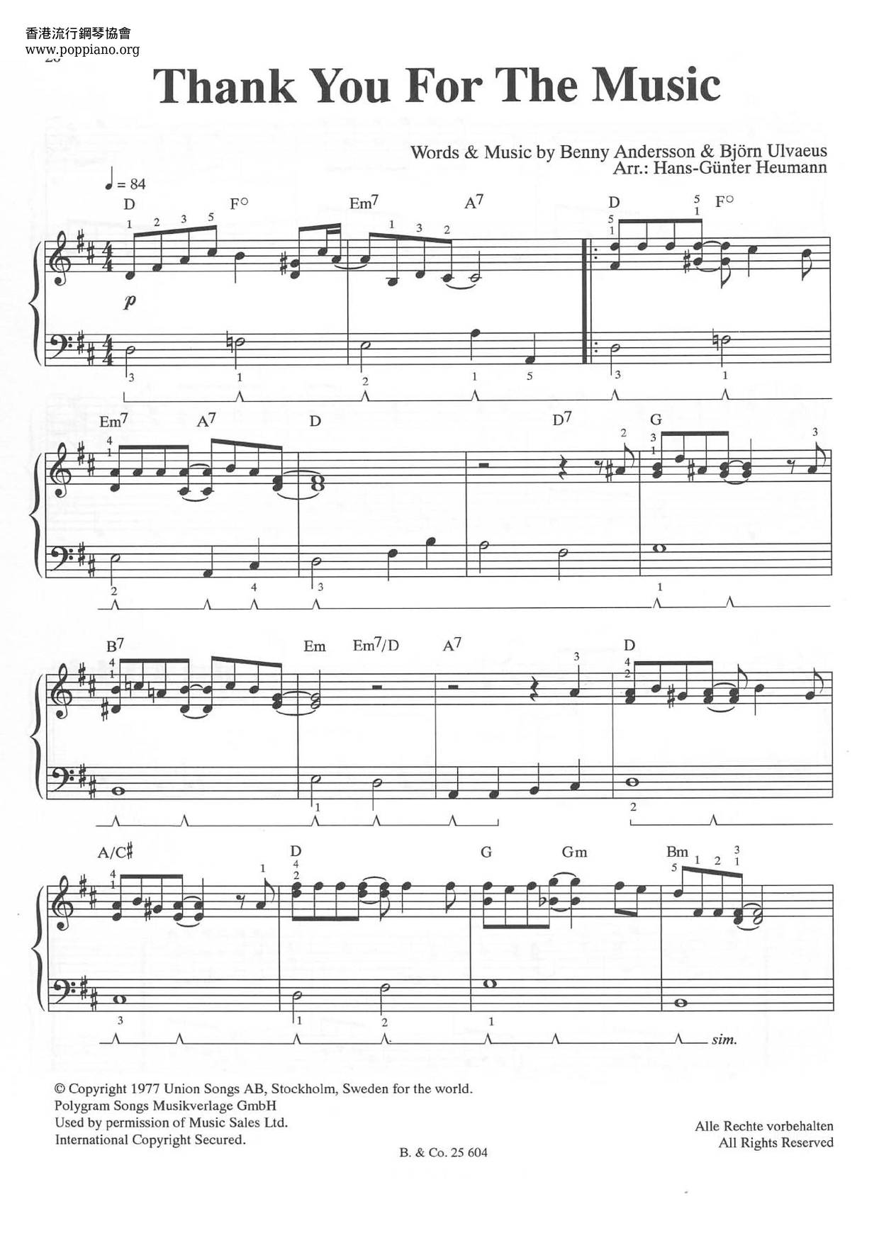 Thank You For The Music琴谱