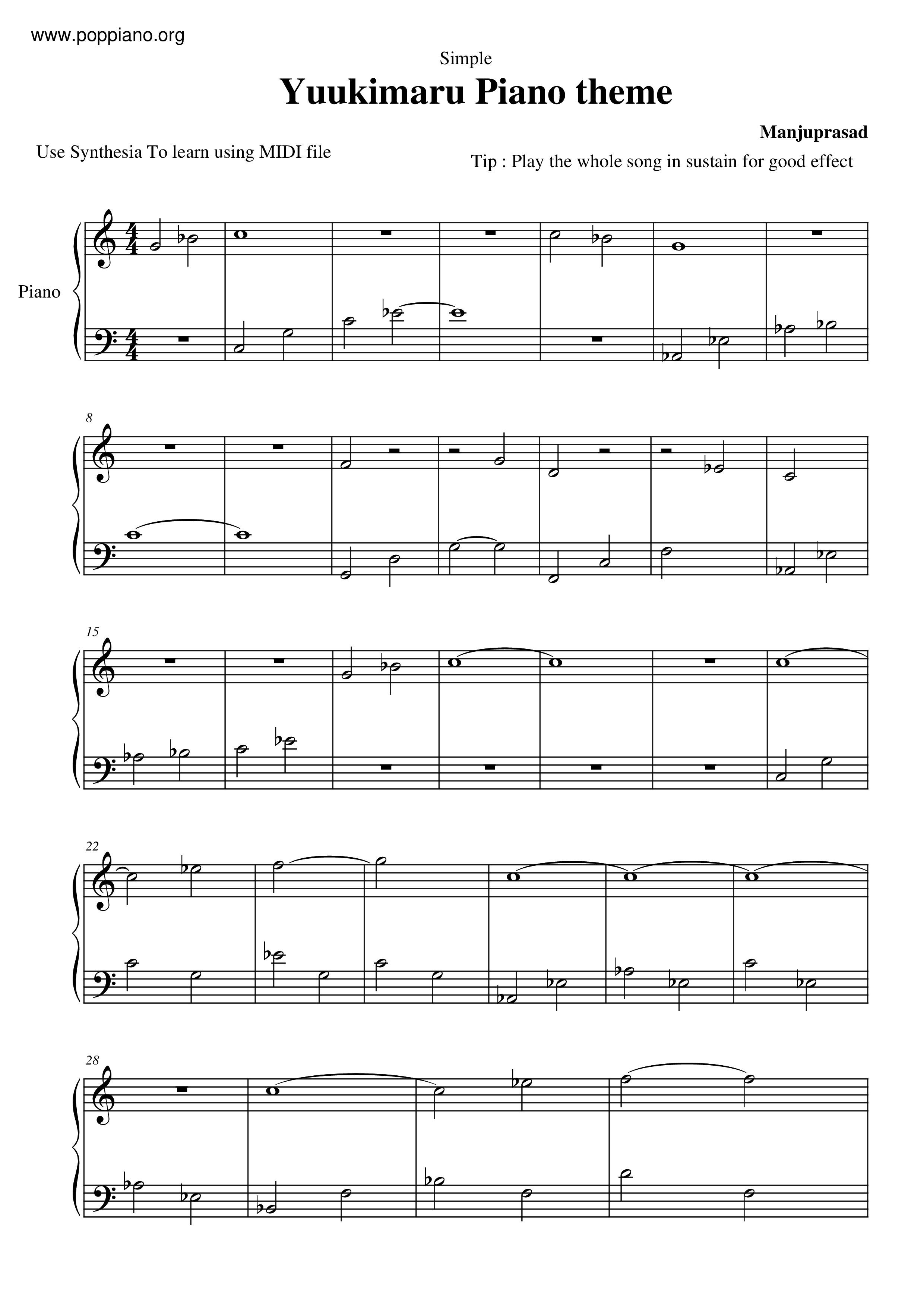 Yuukimaru's Theme(Simple)琴谱