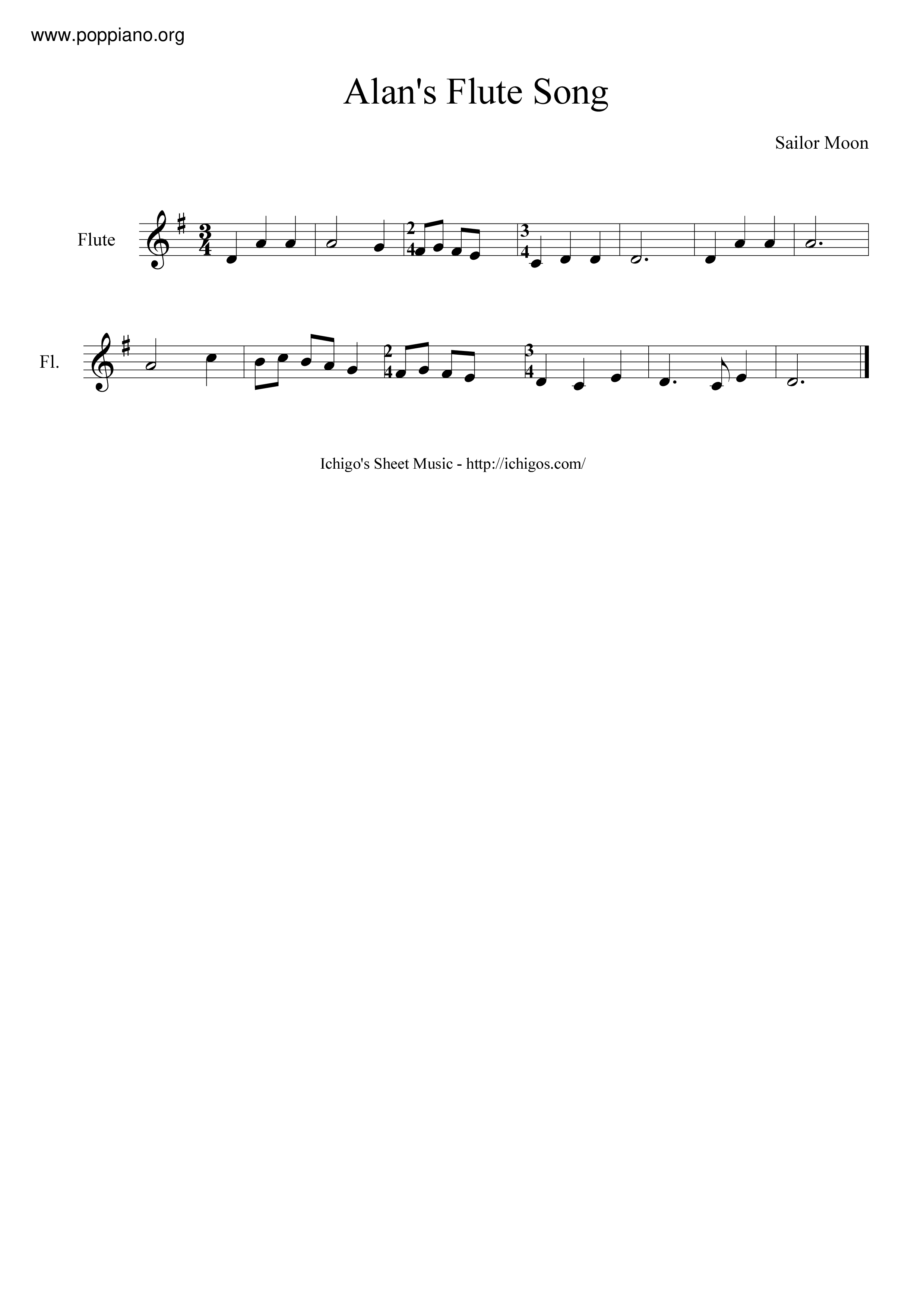 Alan's Flute Song琴谱