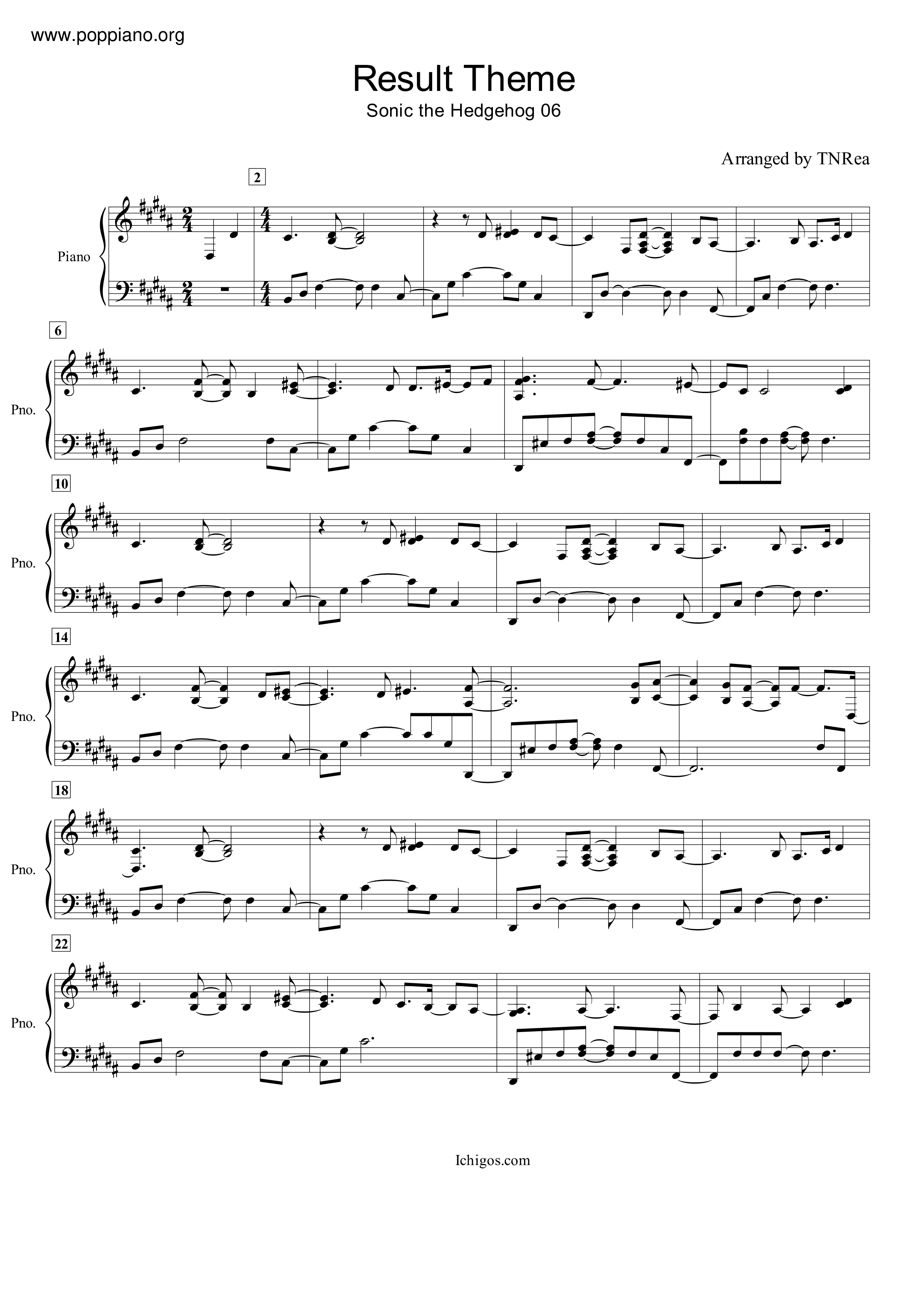 Result Theme - Sonic 06琴谱