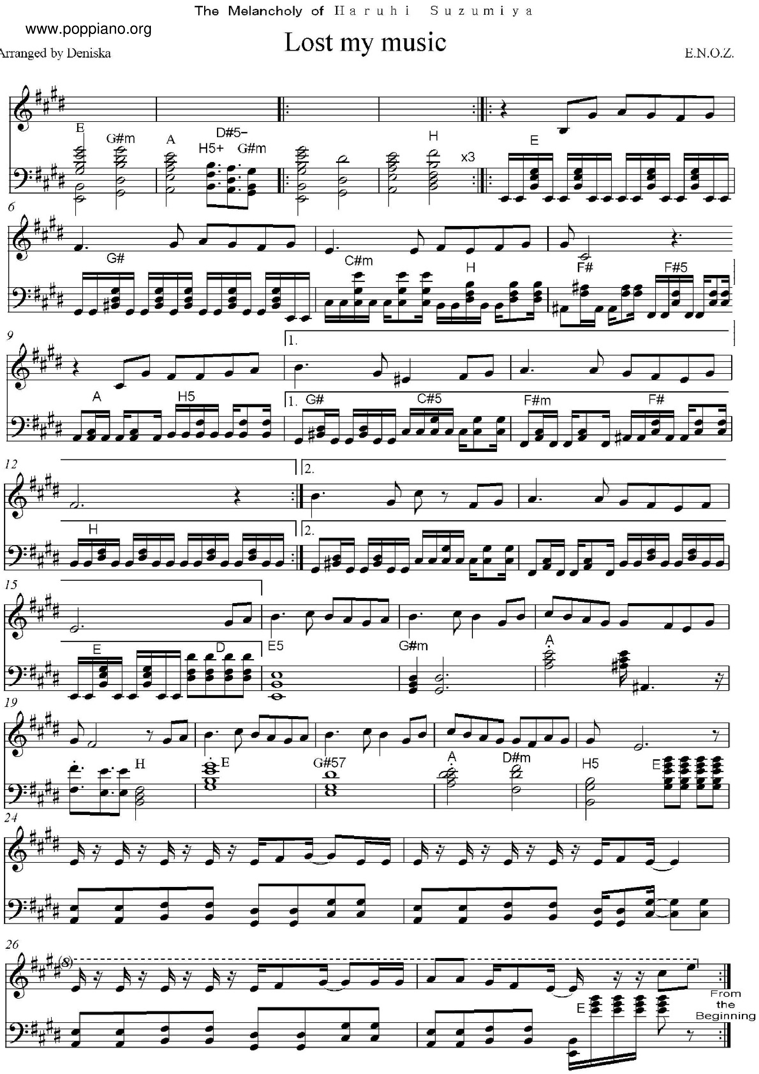Lost My Music琴谱