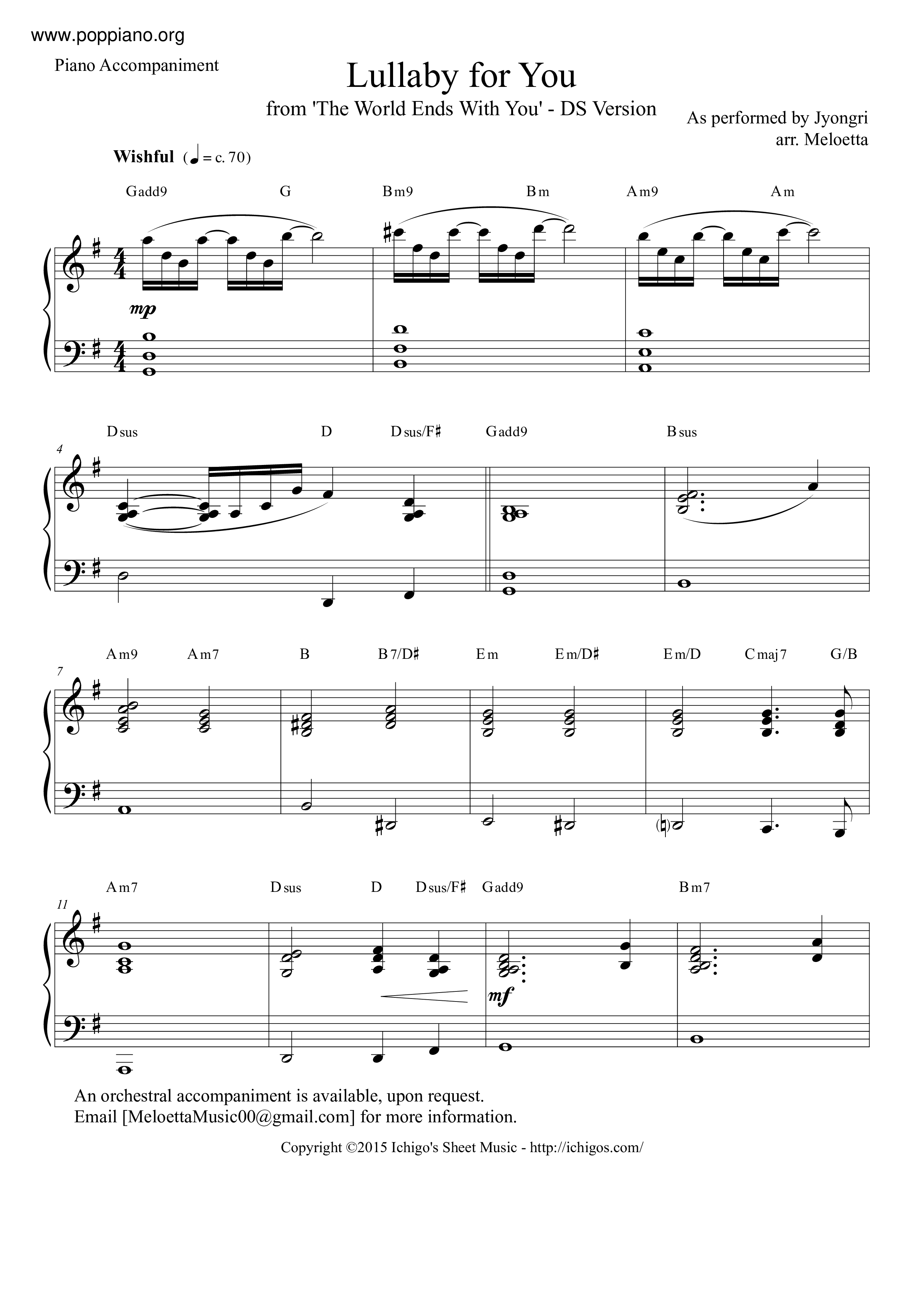 Lullaby For You琴谱