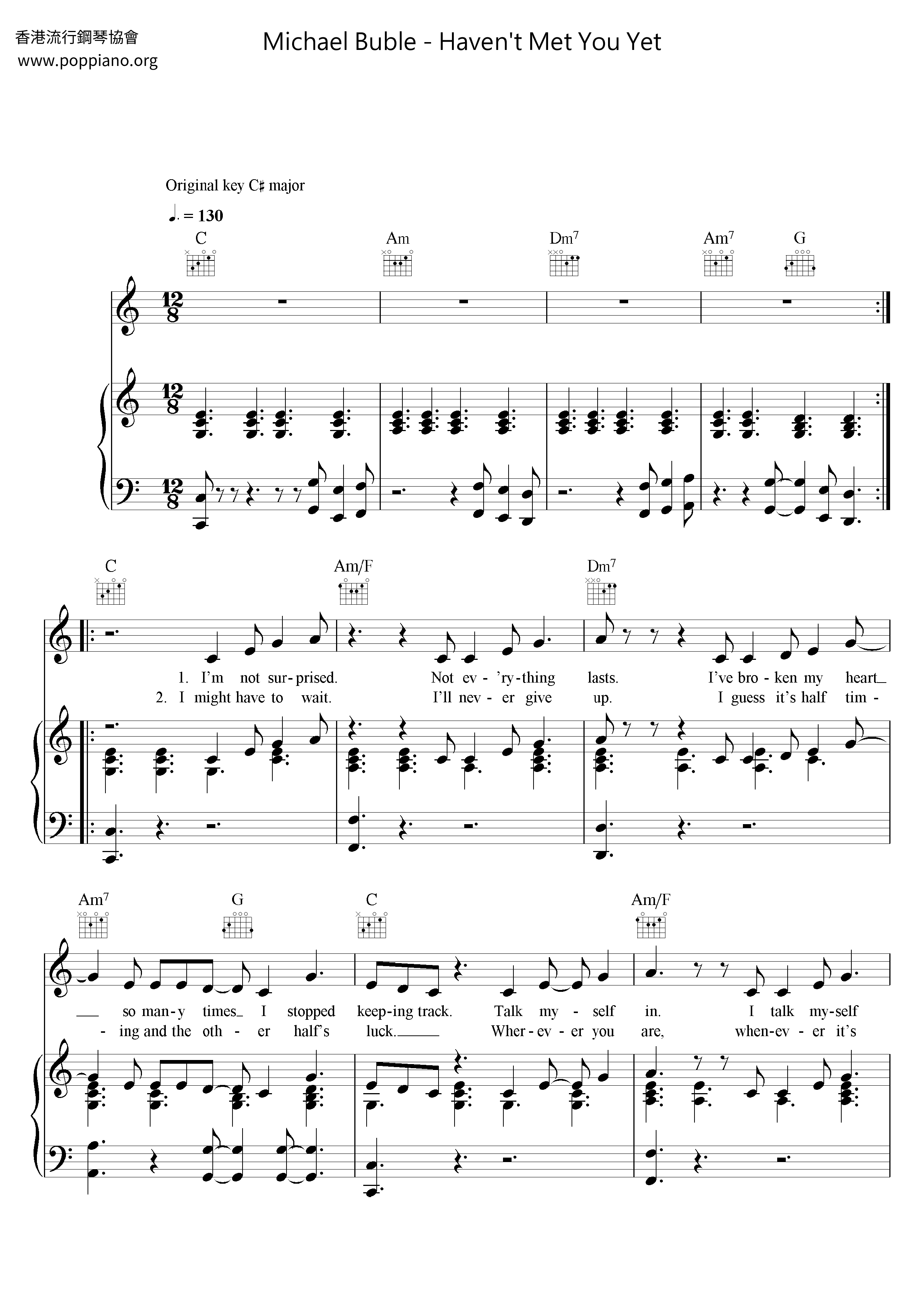 Haven't Met You Yet琴谱