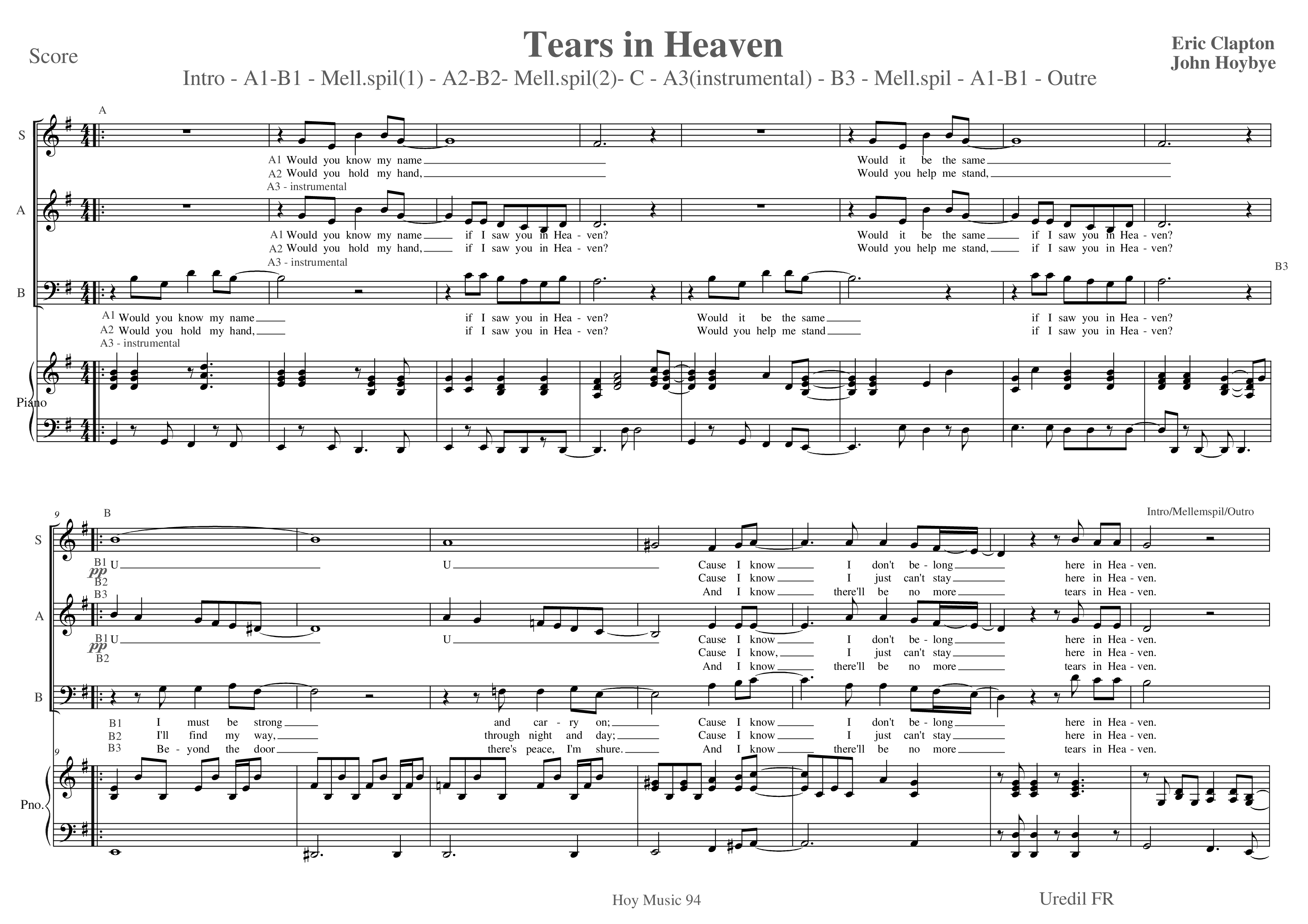Tears In Heaven琴谱
