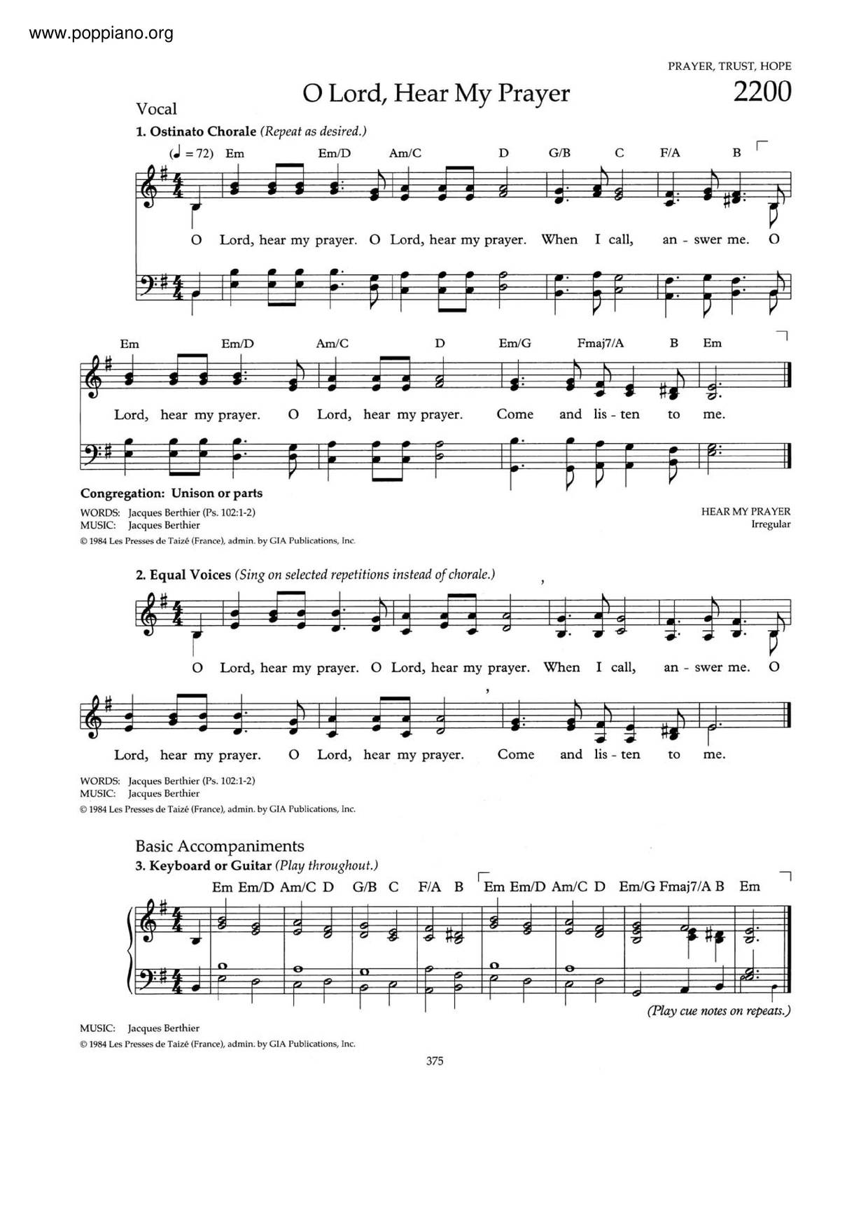 O Lord, Hear My Prayer琴谱