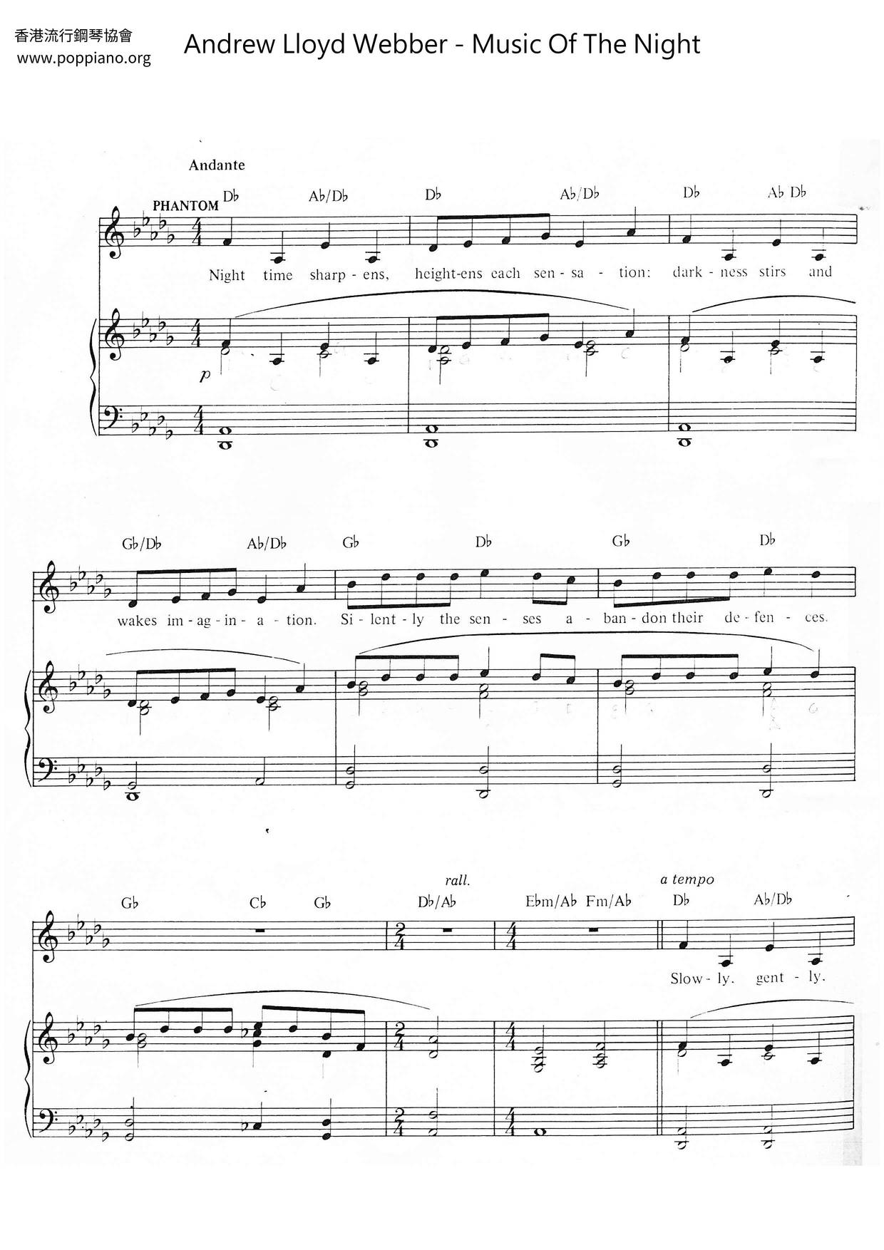 The Phantom Of The Opera - Music Of The Night琴谱