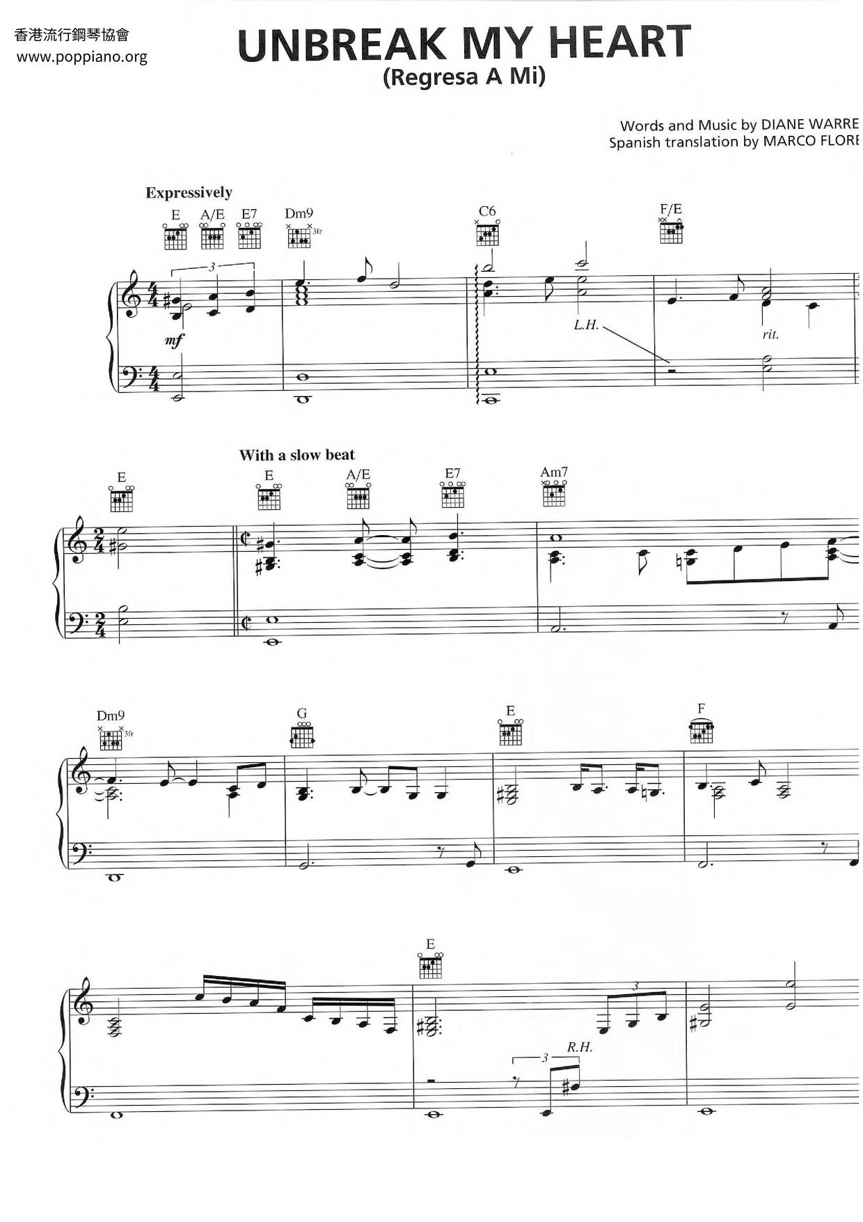 Unbreak My Heart (Regresa A Mi)琴谱