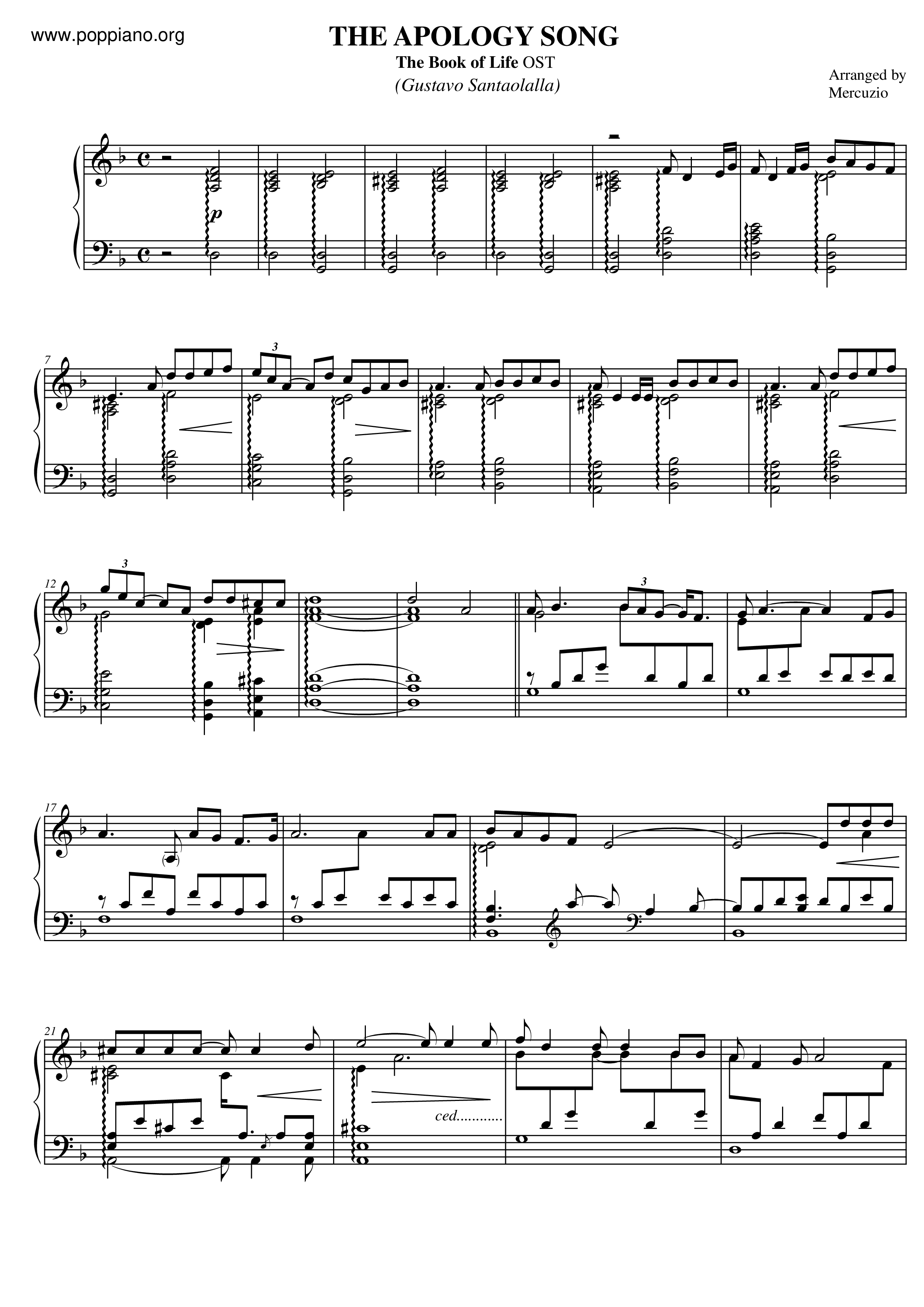 The Apology Song琴谱