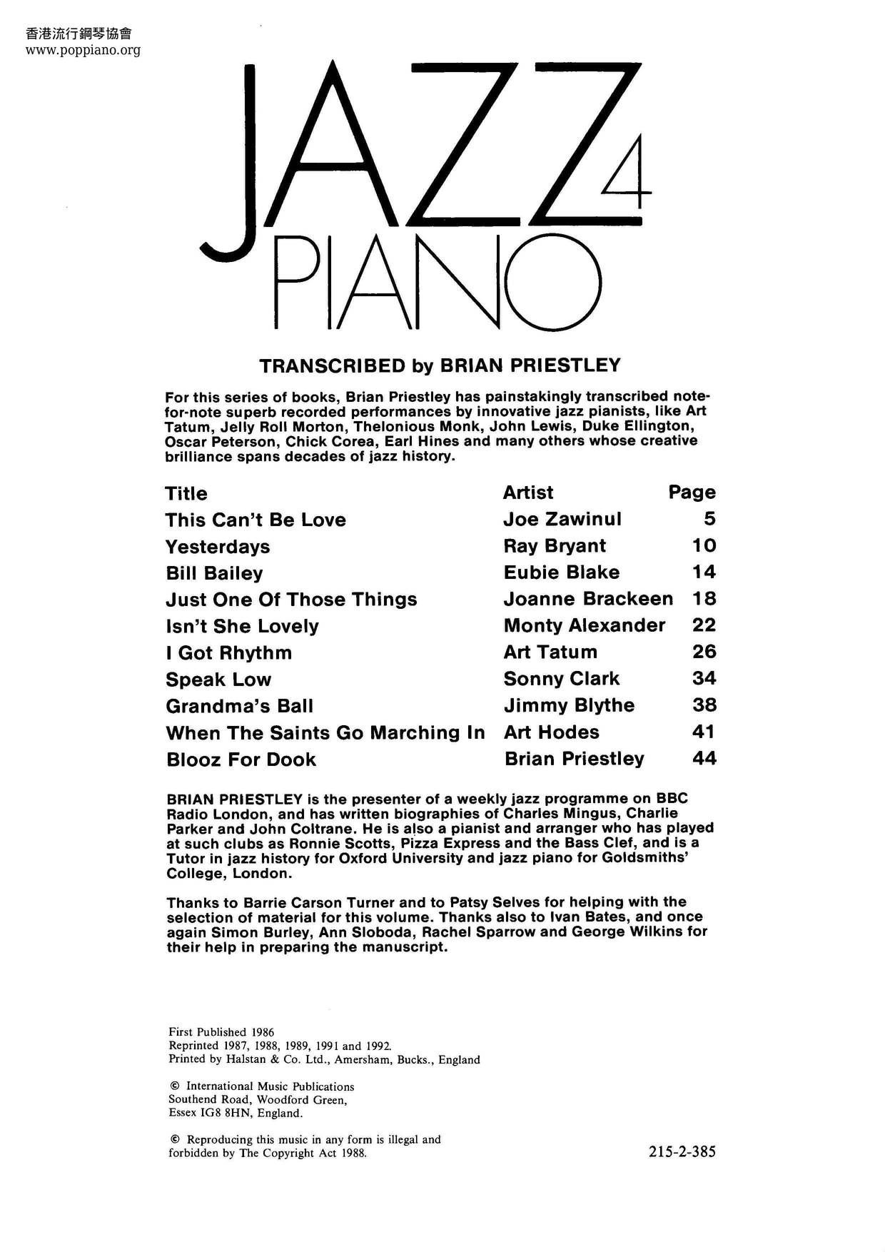 Jazz Piano 4 Book 49 Pages琴谱