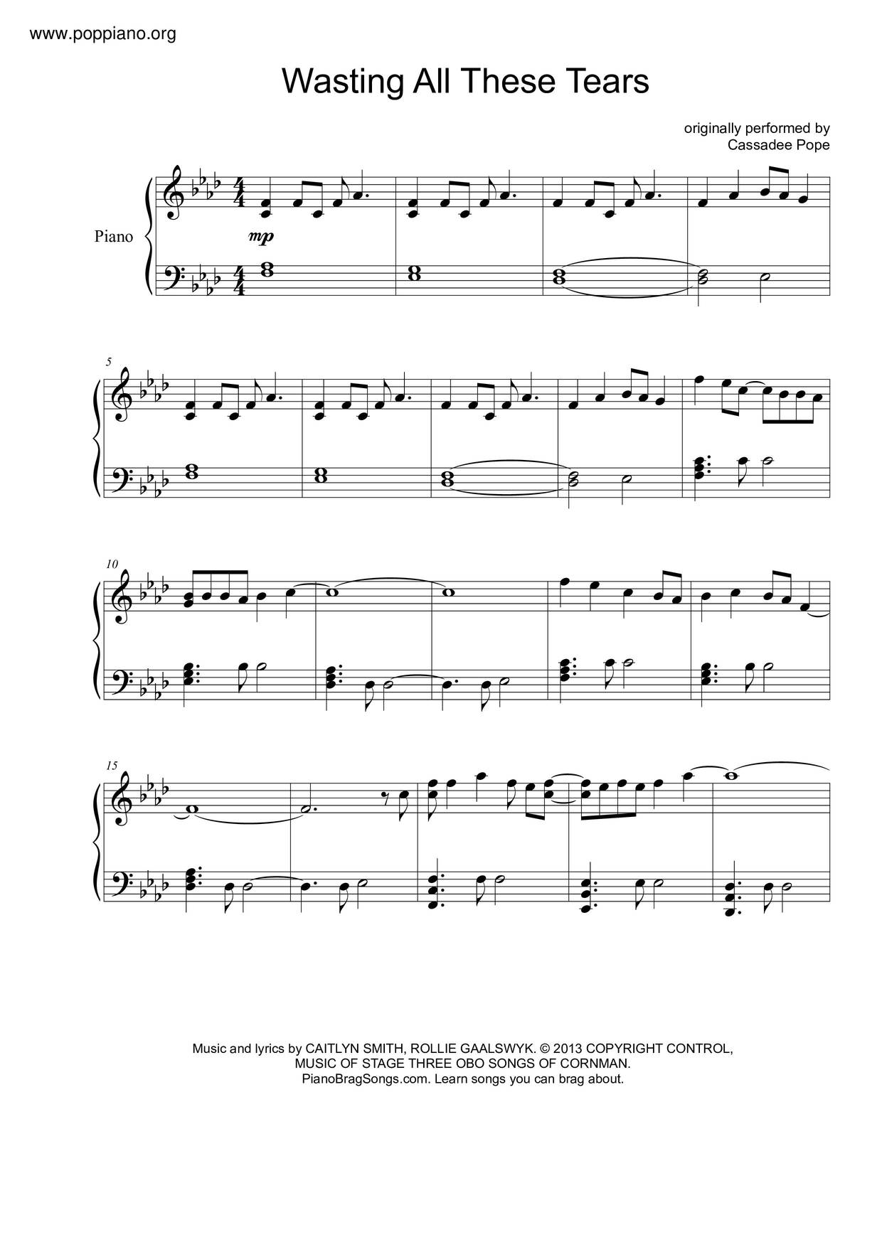 Wasting All These Tears琴谱