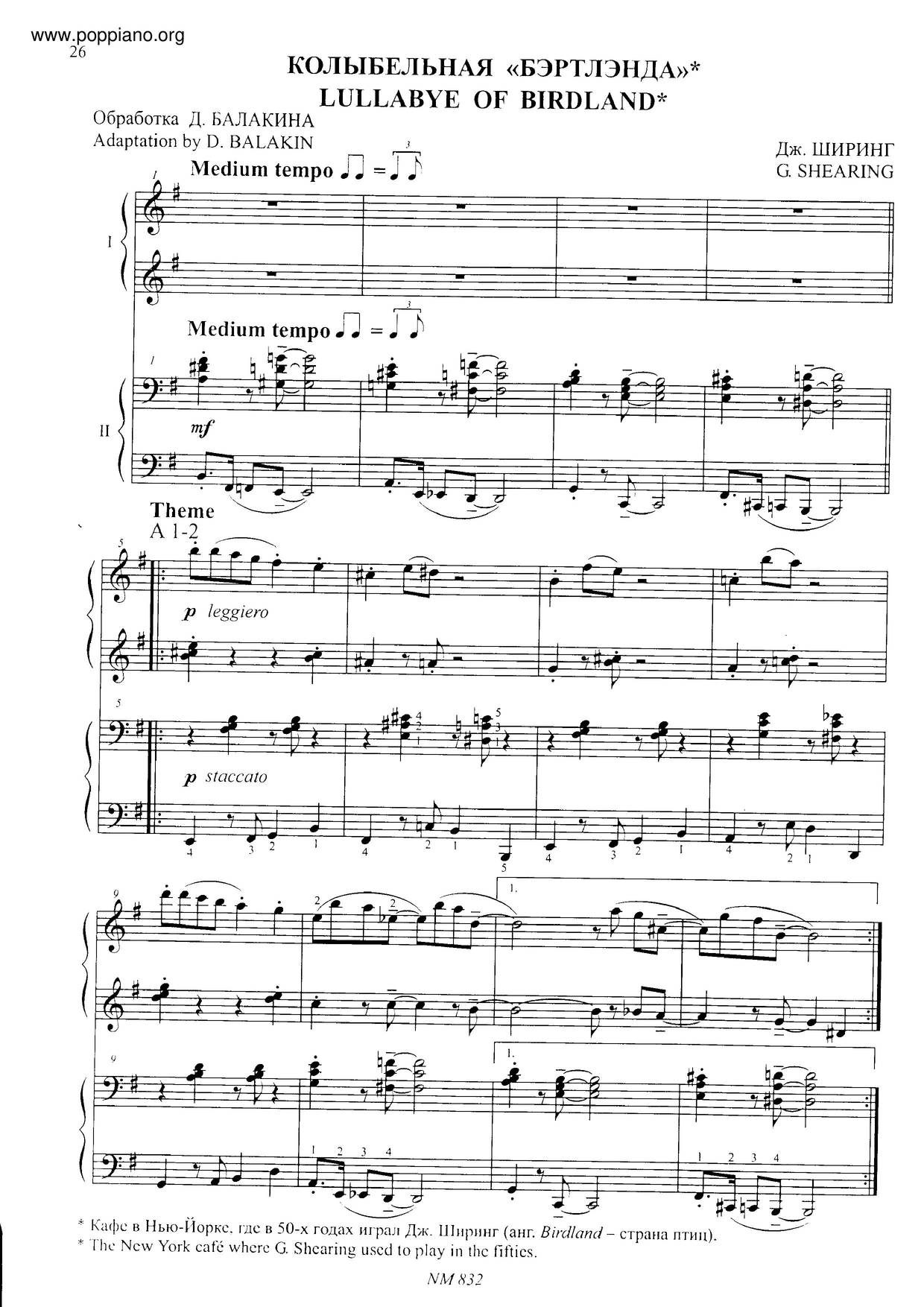 Lullaby Of Birdland琴谱