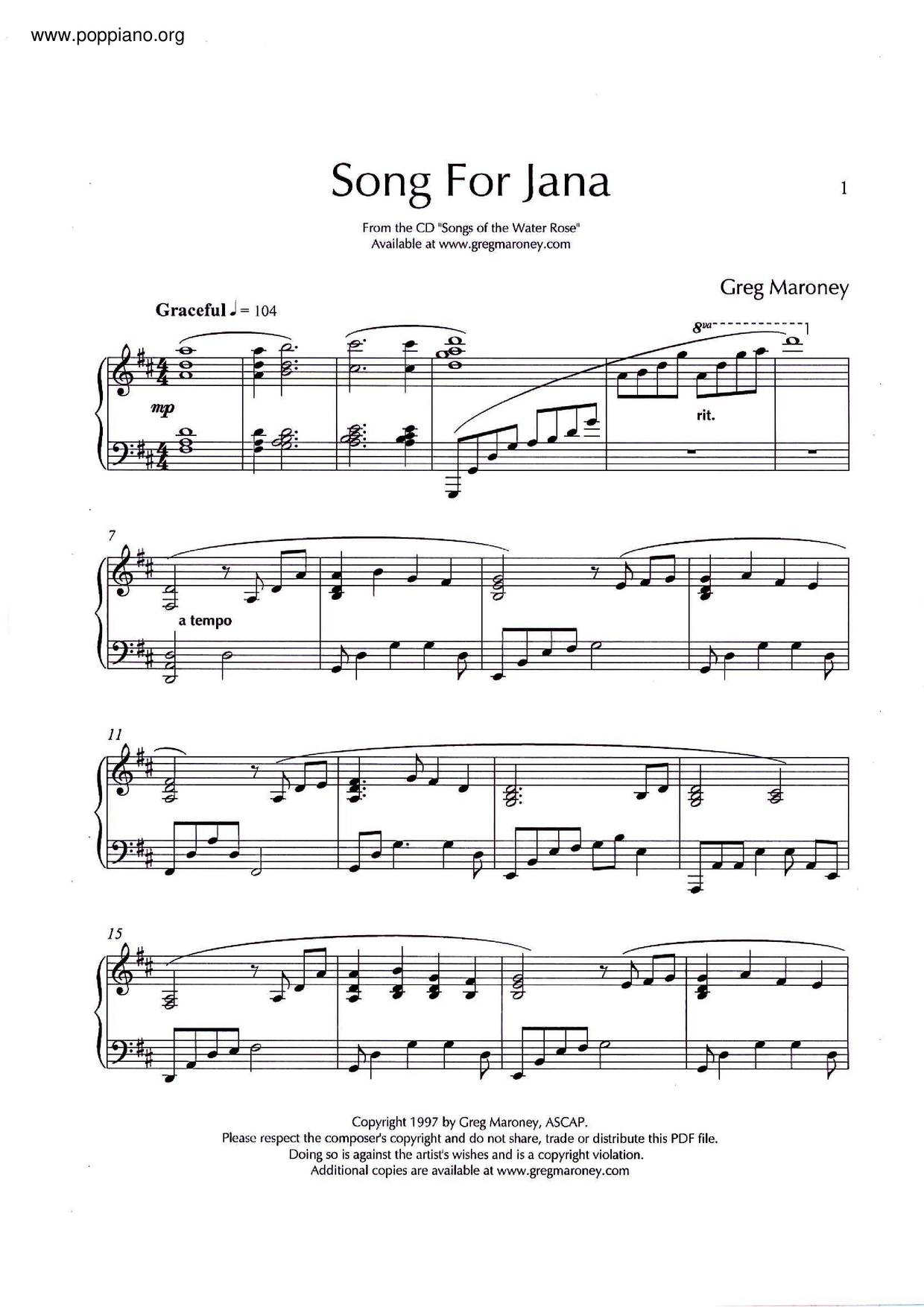 Song For Jana琴谱