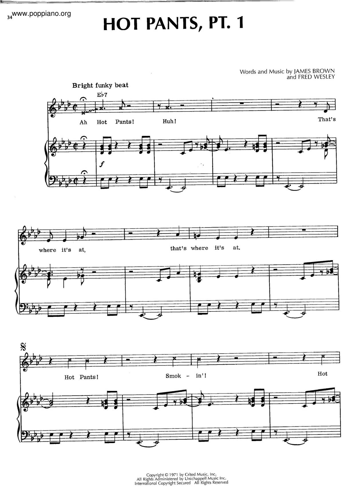 James BrownHot Pants, Pt. 1 琴谱/五线谱pdf香港流行钢琴协会琴谱下载 ★