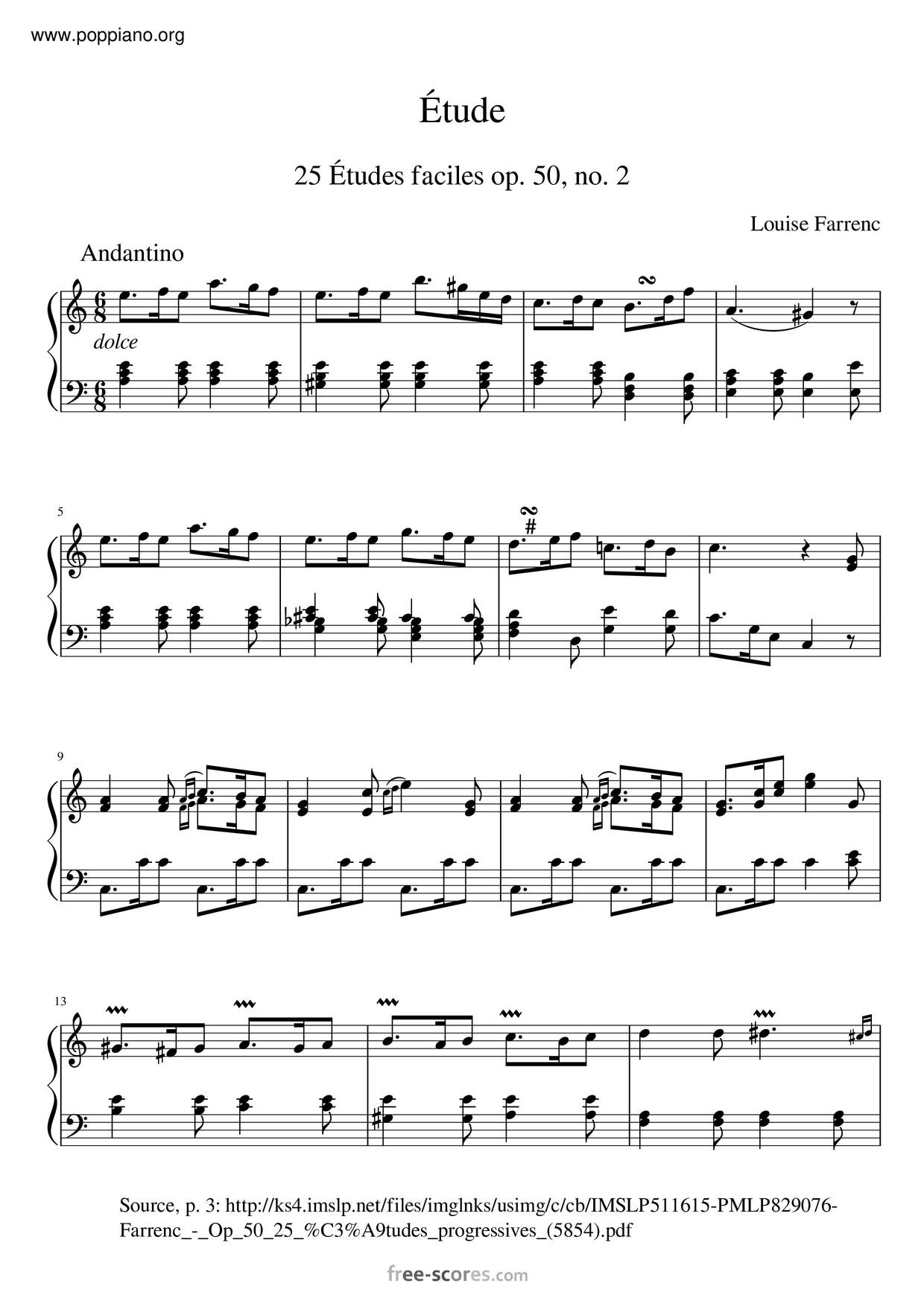Étude 25 Etudes Faciles Op. 50, No. 2琴谱