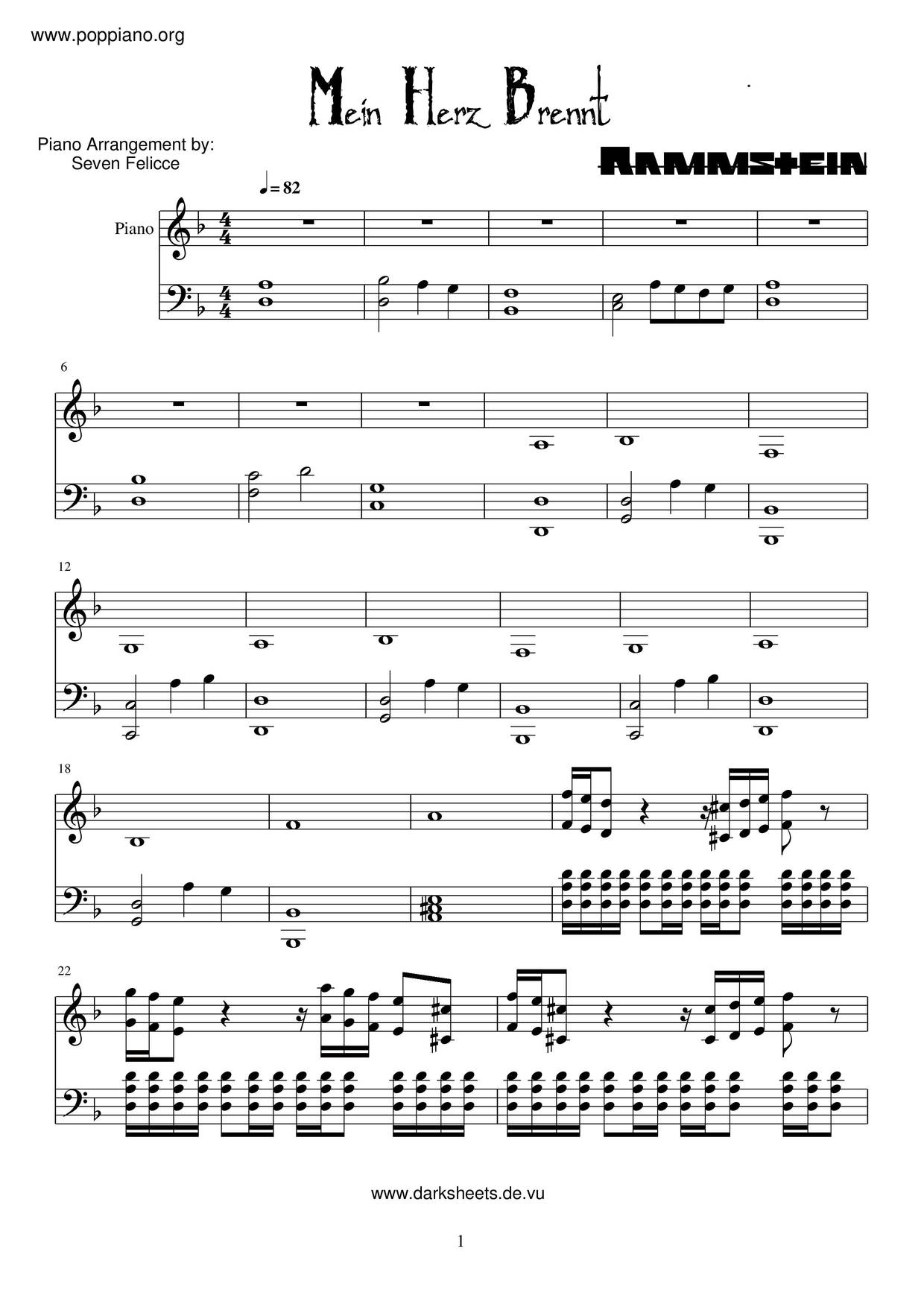 Mein Herz Brennt琴谱