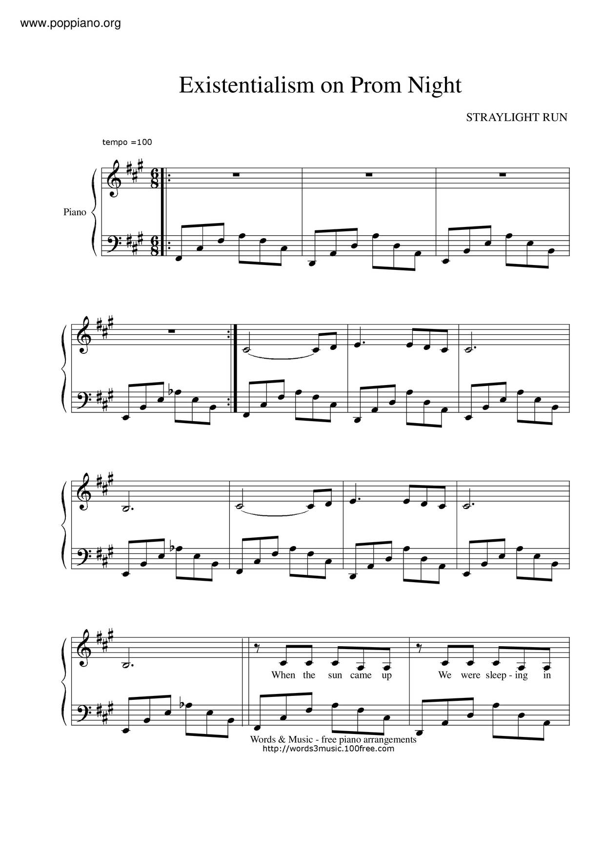Existentialism On Prom Night琴谱