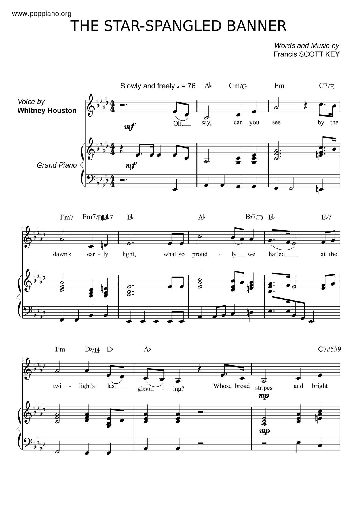 Whitney Houston-Thinking About You 琴谱/五线谱pdf (ホイットニー・ヒューストン)-香港流行钢琴协会琴谱下载 ★
