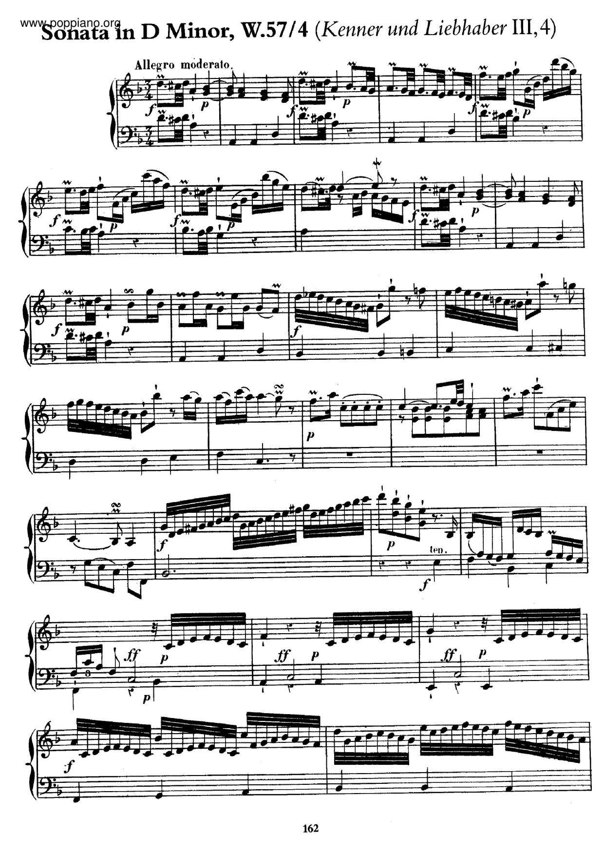 Keyboard Sonata In D Minor, H.208琴谱