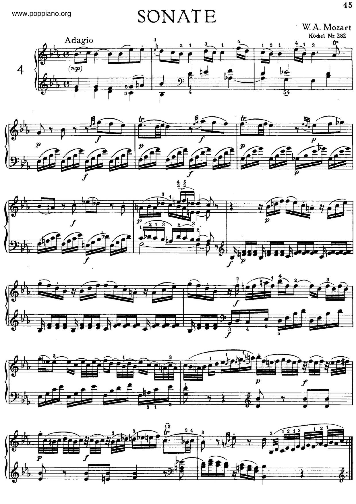 Piano Sonata No. 4 In E-Flat Major, K. 282琴谱