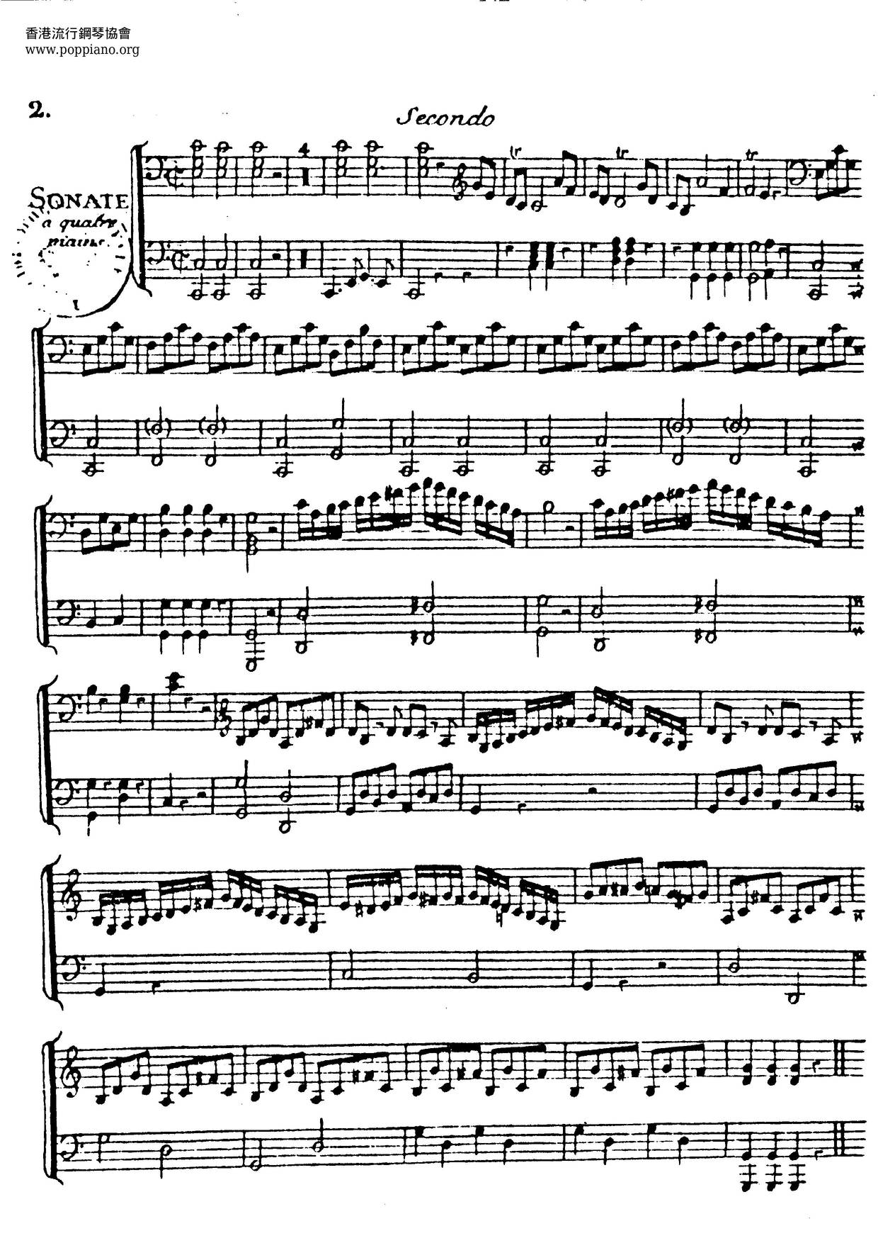 Sonata For Piano Four-Hands In C Major, K. 19D琴谱