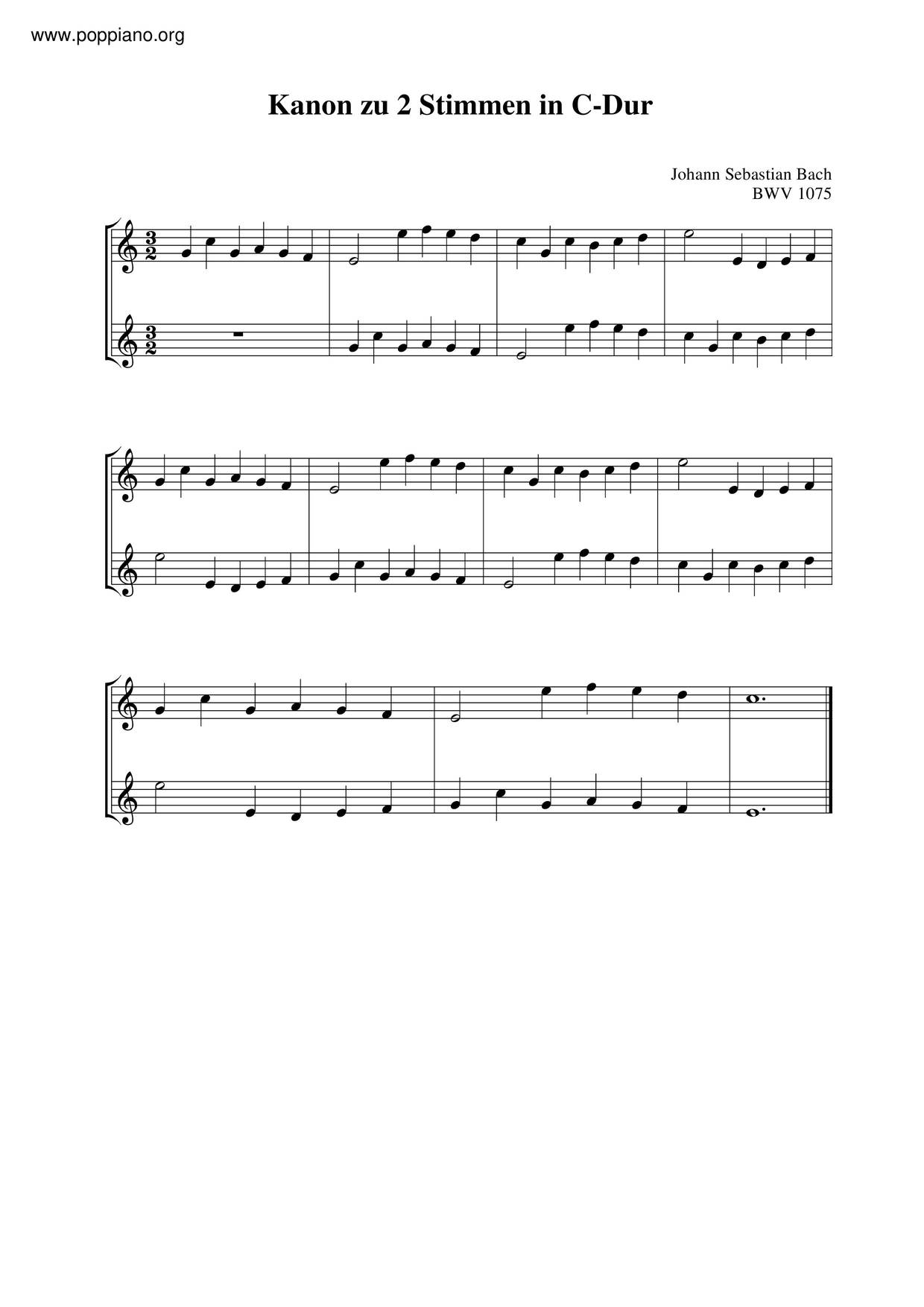 Canon In D Major, BWV 1075琴谱