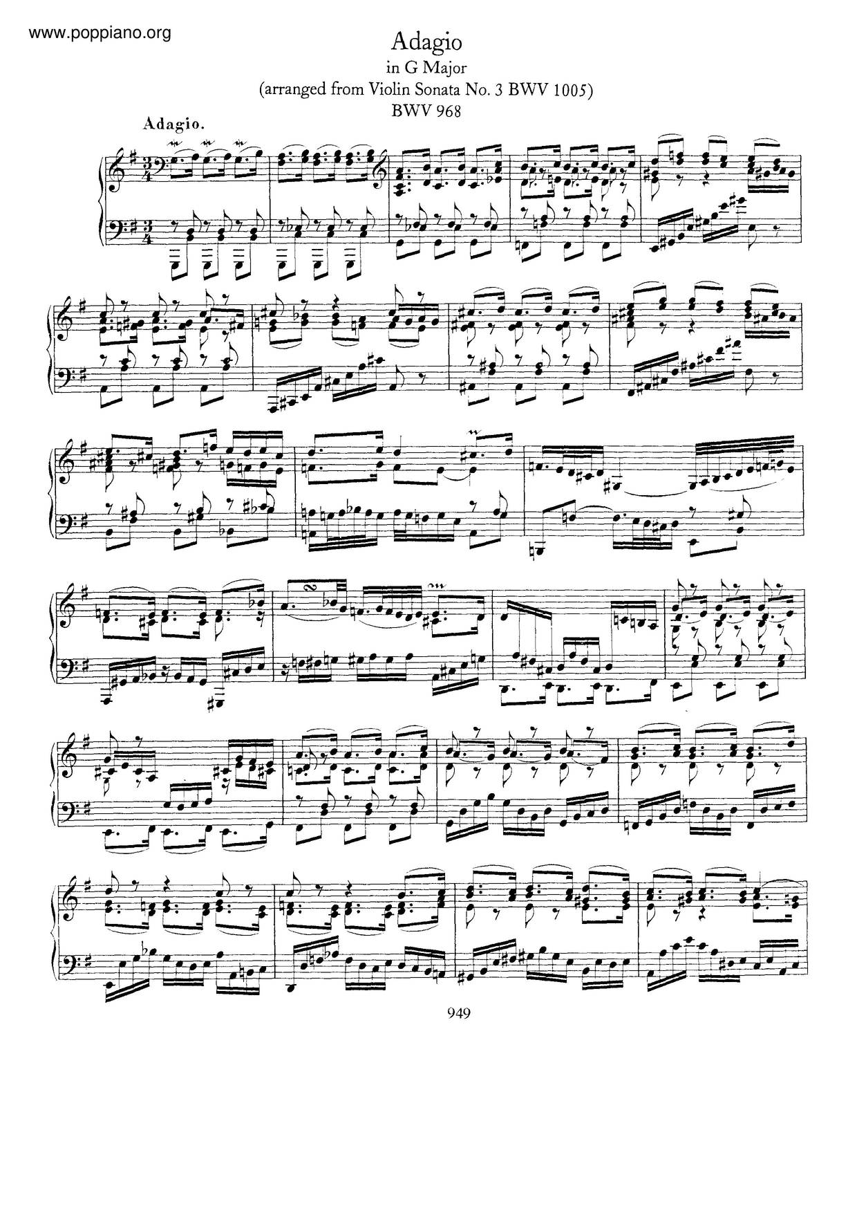Adagio In G Major, BWV 968琴谱