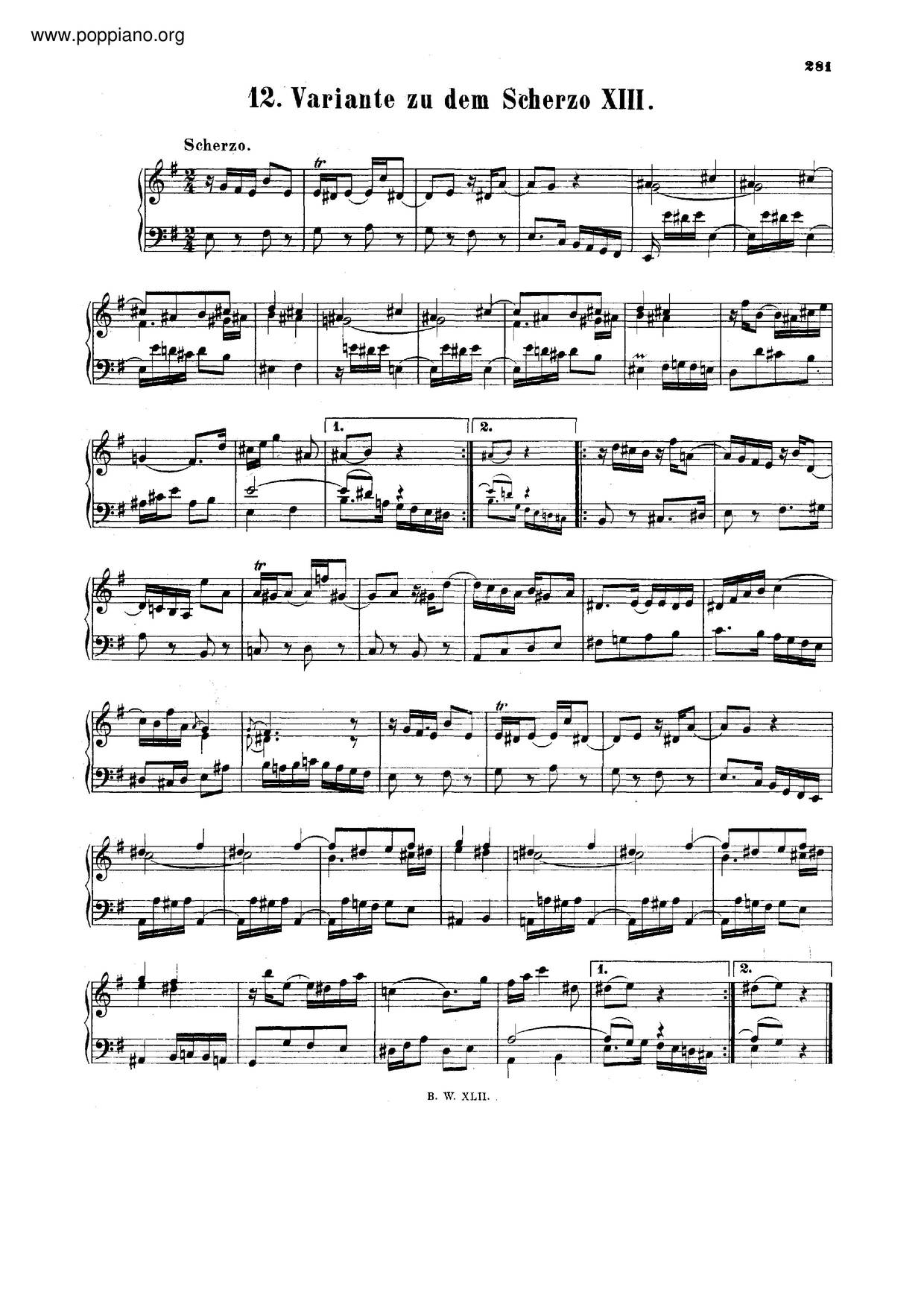 Scherzo In E Minor, BWV 844A琴谱