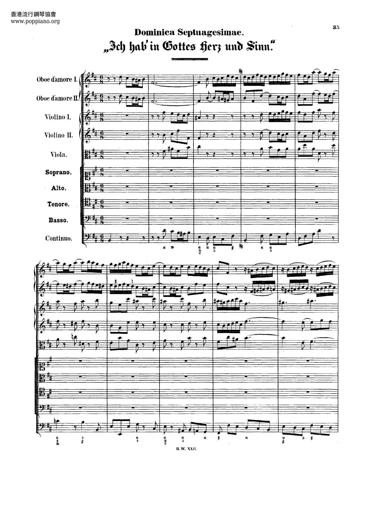 Ich Hab In Gottes Herz Und Sinn, BWV 92琴谱
