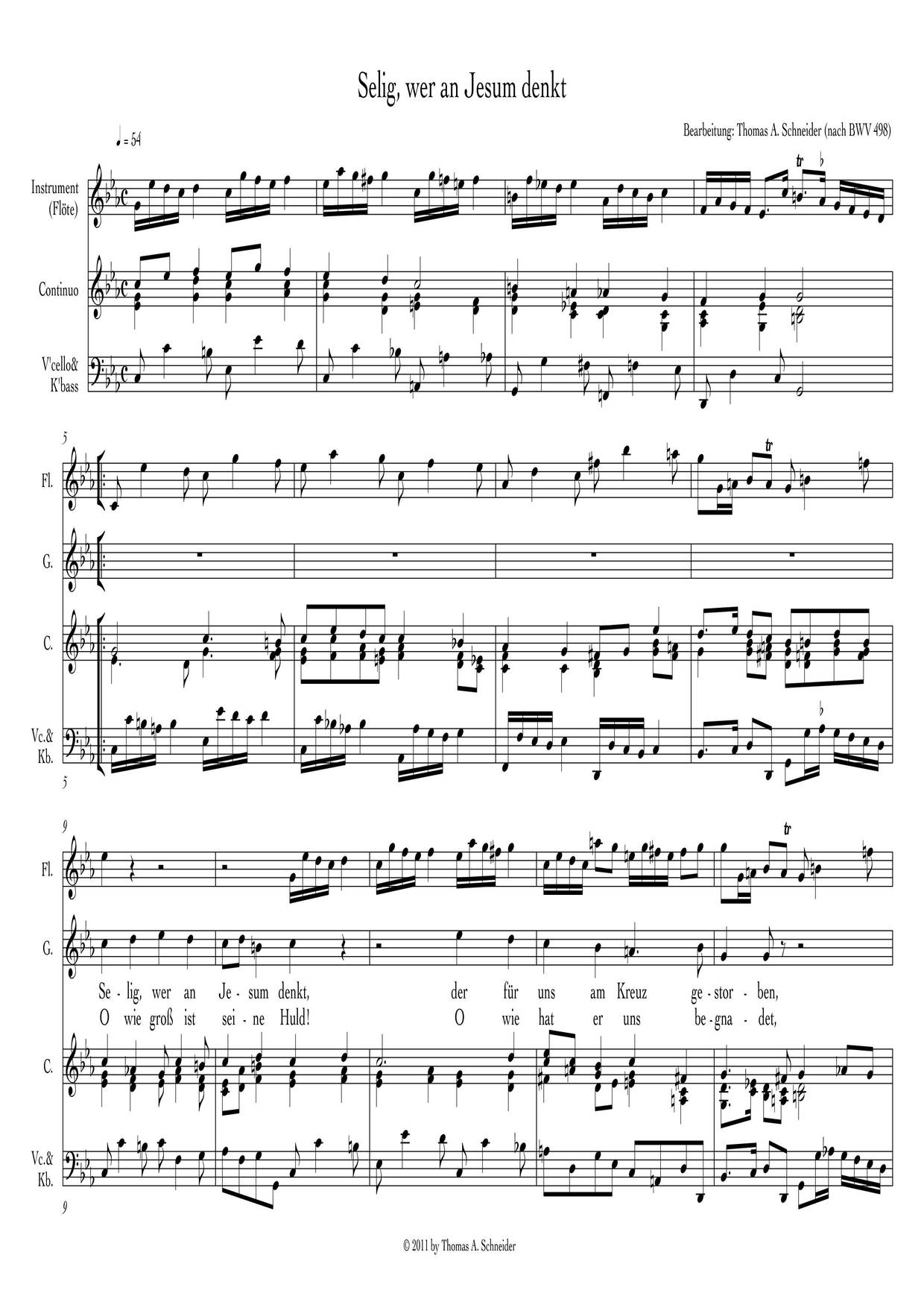 Selig, Wer An Jesum Denkt, BWV 498琴谱