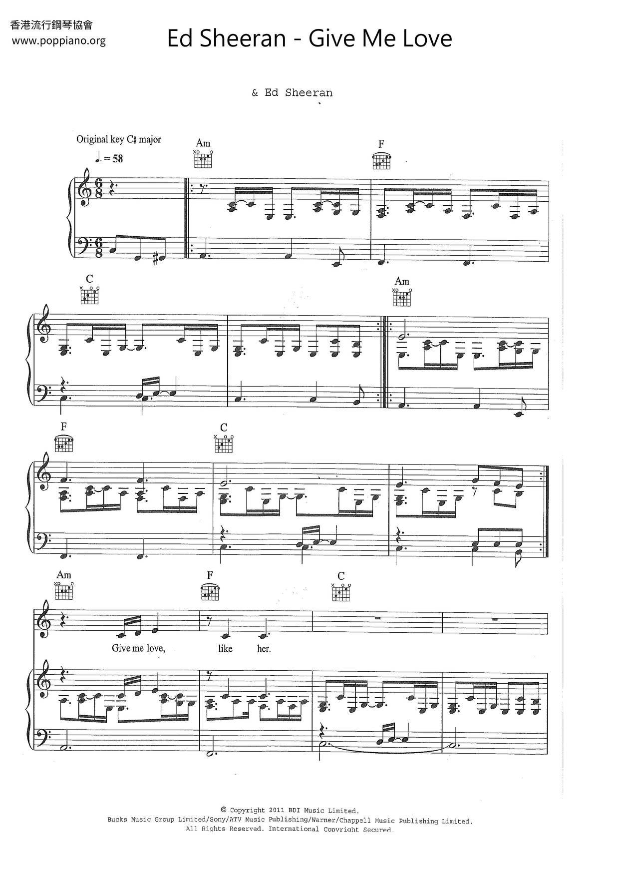 Give Me Love琴谱