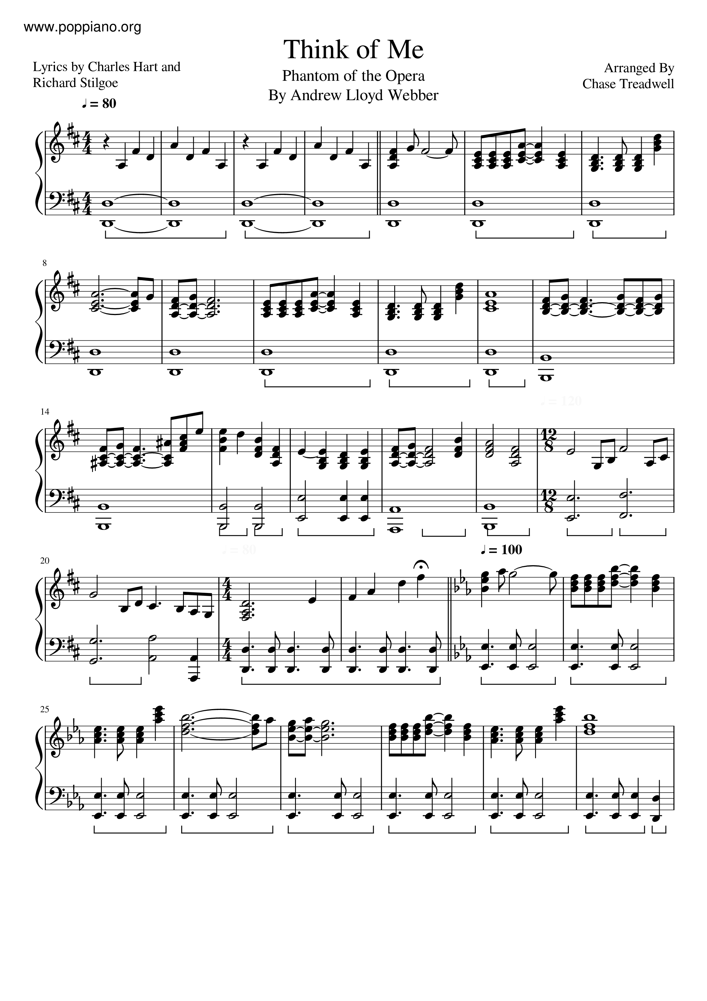 The Phantom Of The Opera - Think Of Me琴谱
