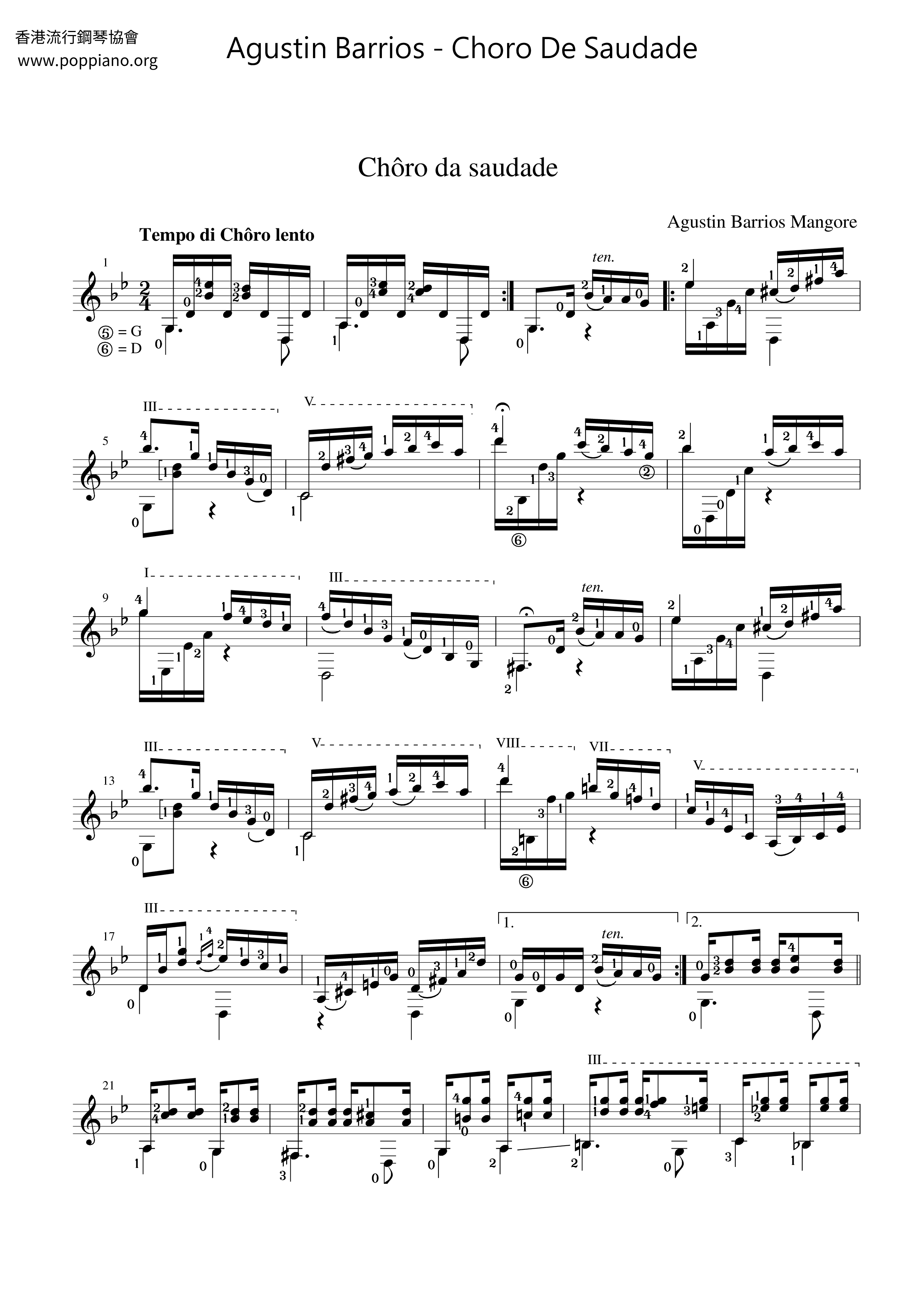 Choro De Saudade琴谱