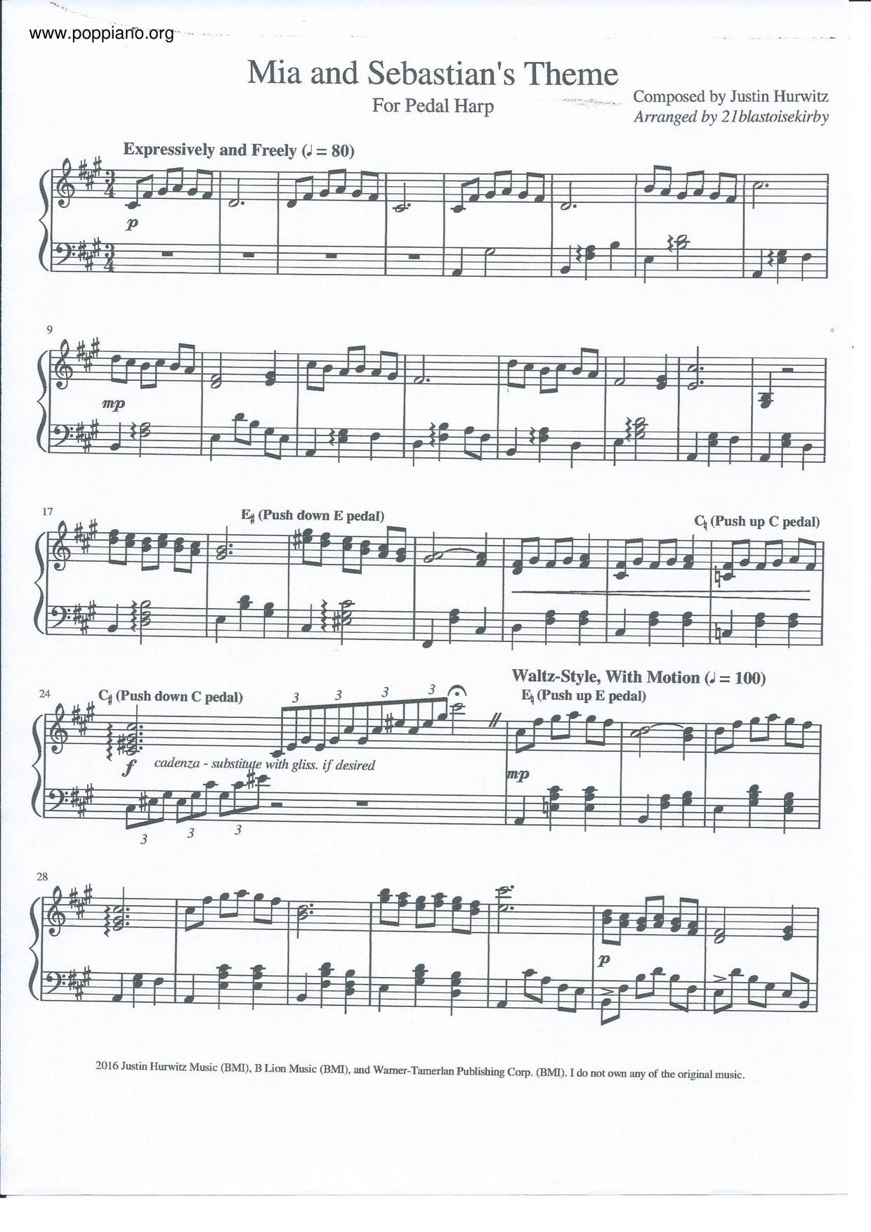 La La Land - Mia & Sebastian's Theme琴谱