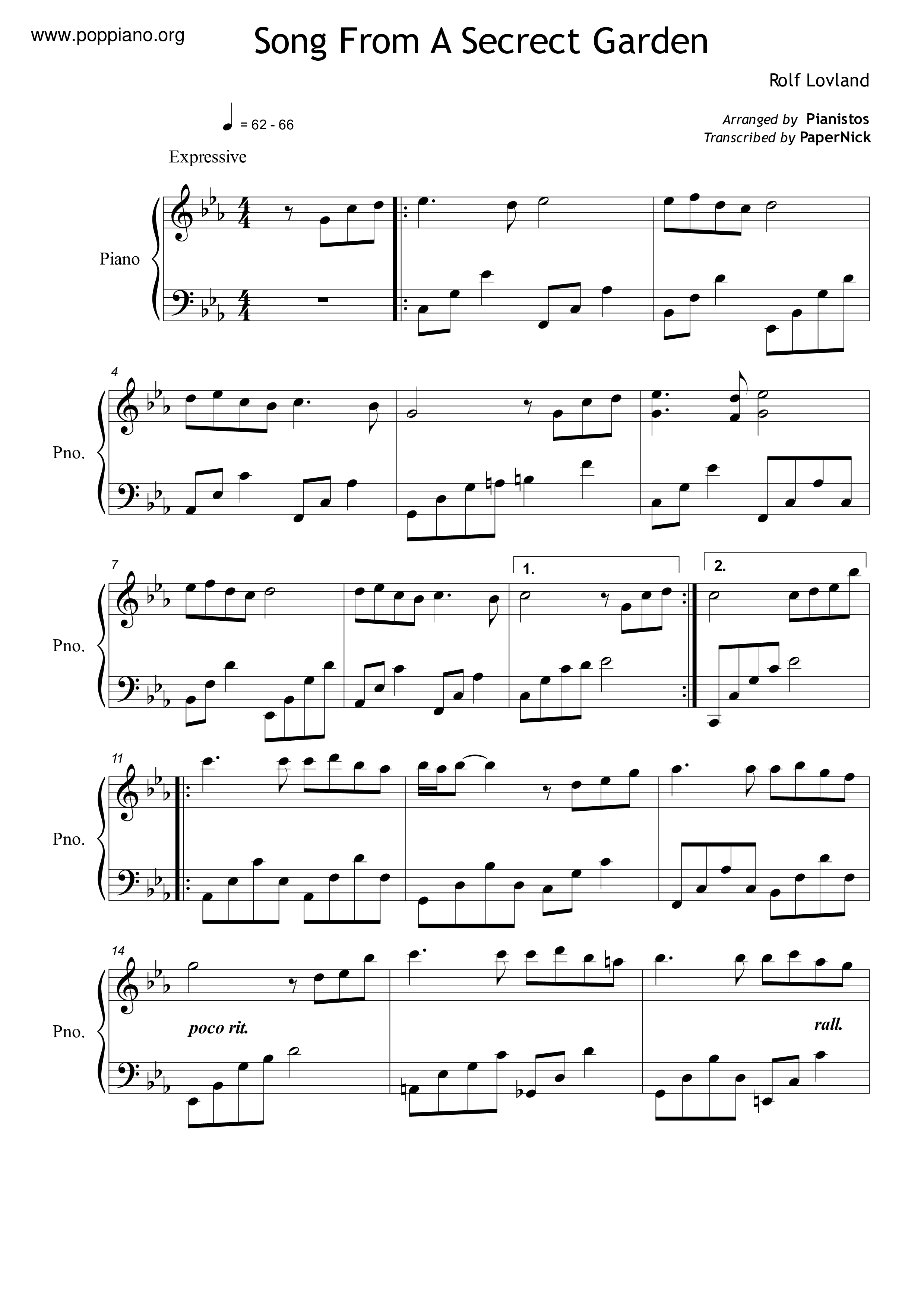 Song From A Secret Garden琴谱